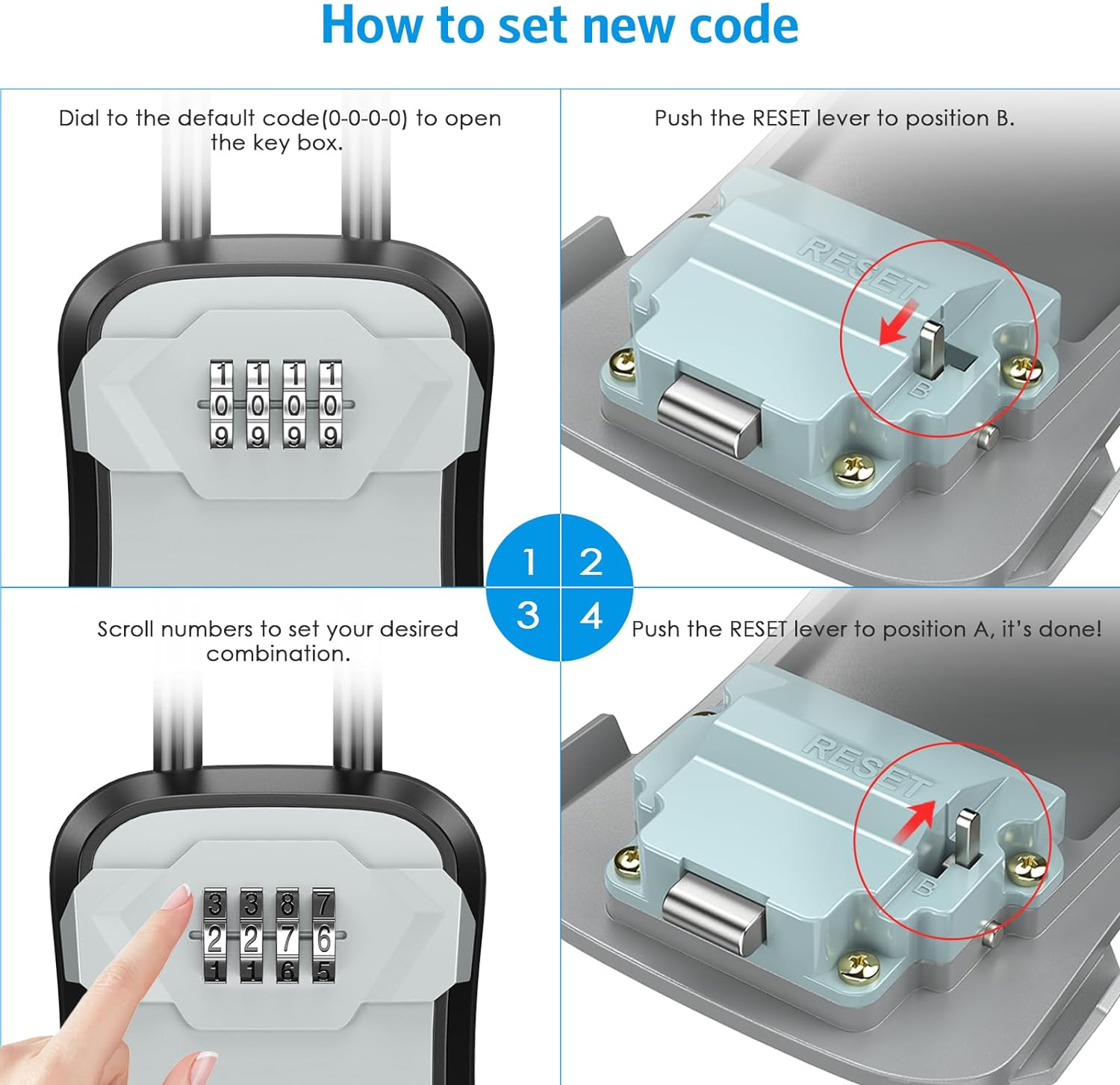 AMIR Key Lock Box, Portable Lockbox for House Keys, 4 Digit Combination Security Lock Box with Resettable Code, Wall-Mounted Key Safe Storage Lockbox for Home, Office, Garage, Apartment Spare Keys image number 4
