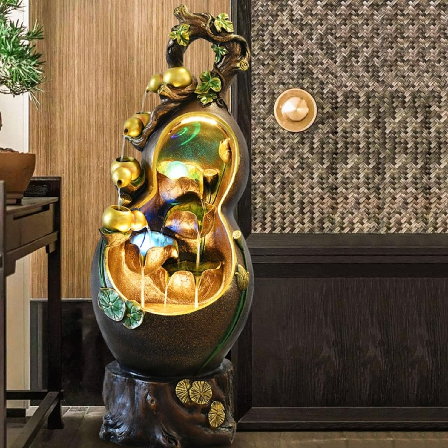 Outdoor Fountain Lucky Gourd Flowing Water Fountain, Circulating Living Room Balcony Floor-Standing Decorations(53 * 53 * 133Cm) image number 5