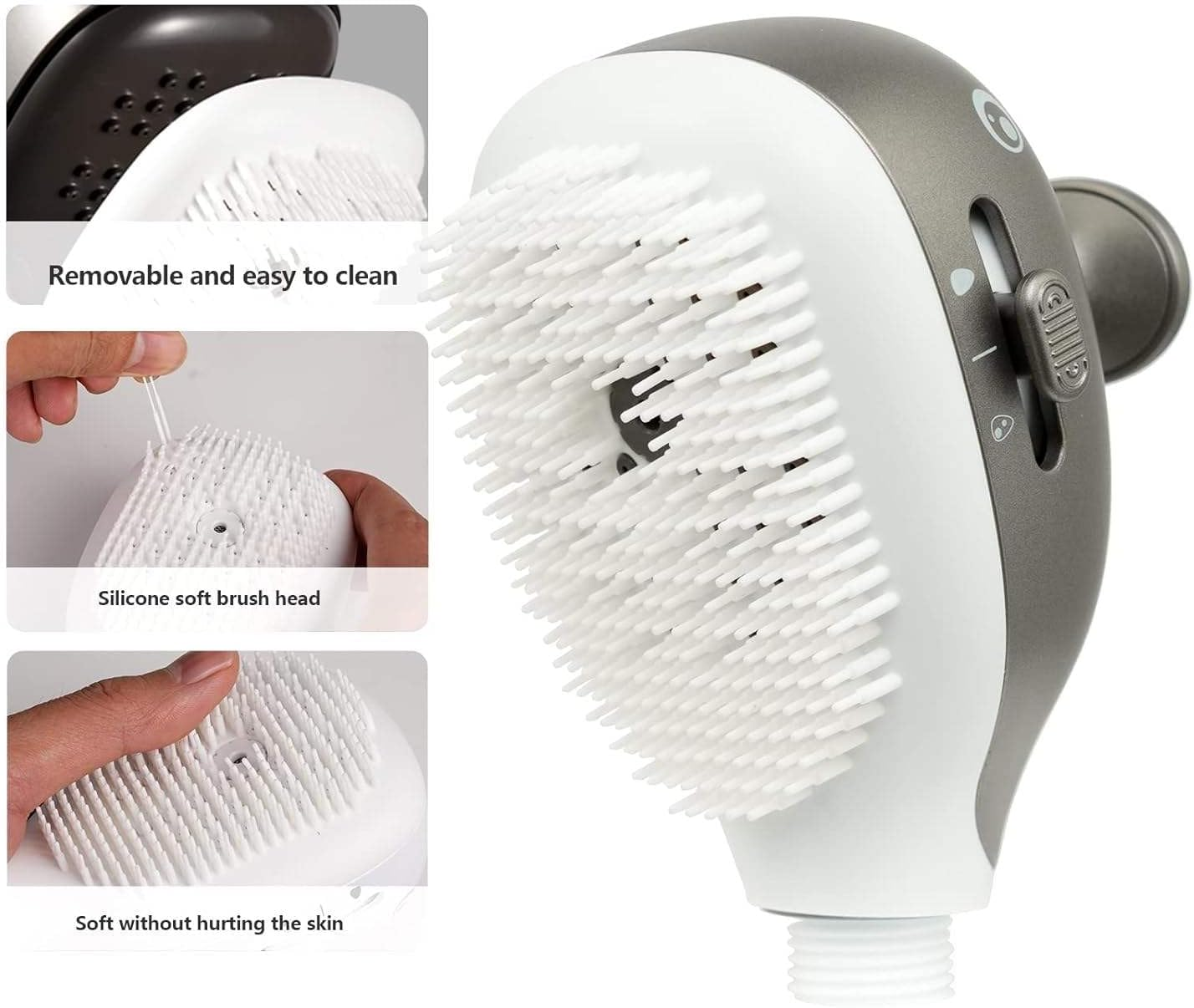 Dog Shower & Grooming Supplies - 2-In-1 Sprayer Brush with Built-In Soap Dispenser, Shower Attachment for All Pets Indoor,Outdoor Use (Grey) image number 1