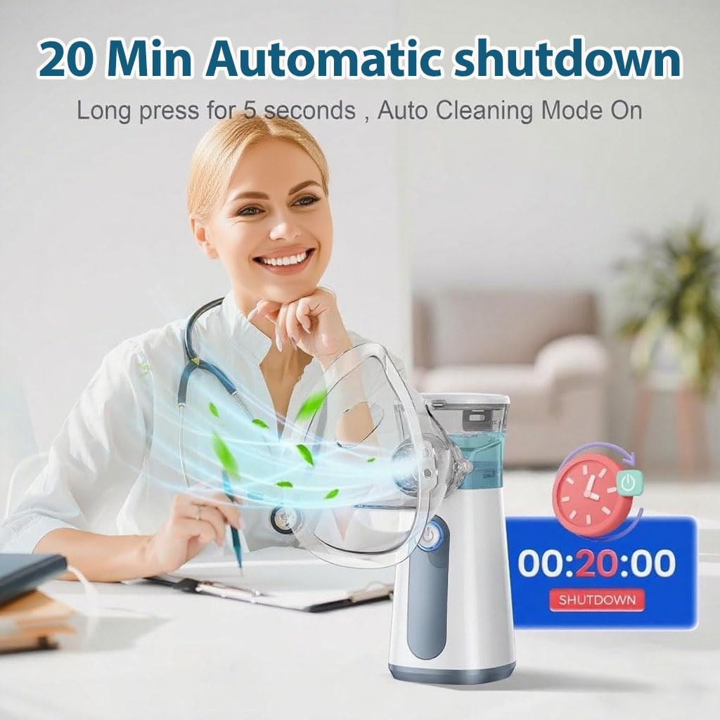Portable Nebuliser, Auto-Cleaning Handheld Nebulizer for Adults and Kids Travel and Household with 3 Nebulizer Masks and Adjustable Nebulization Rate, for Home, Office, Outdoor image number 1