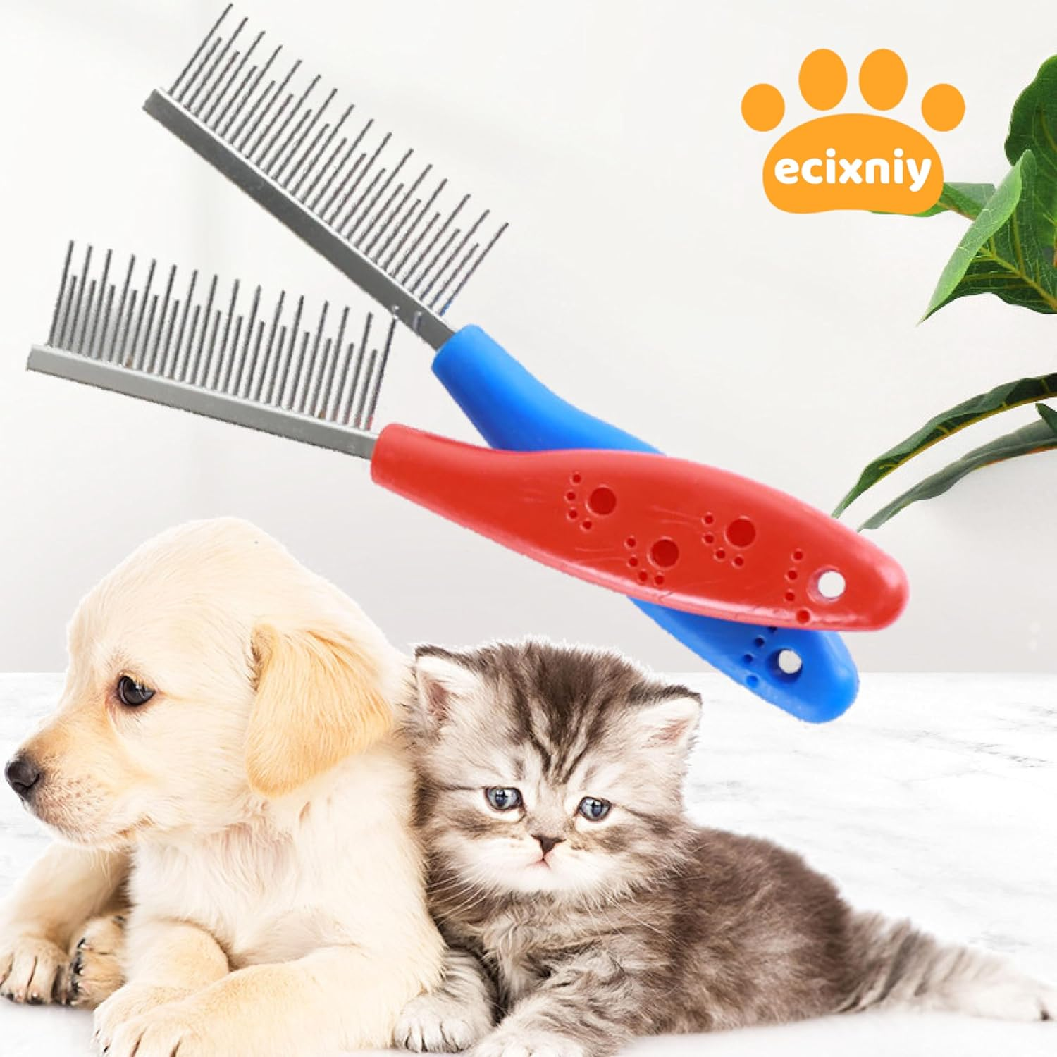 Pet Hair Buster Comb Small Pet Grooming Comb - Stainless Steel Dual Teeth Comb with Fine & Coarse Teeth for Cats, Long-Haired and Short-Haired Cats, Grooming Tool for Small Pet (Black）