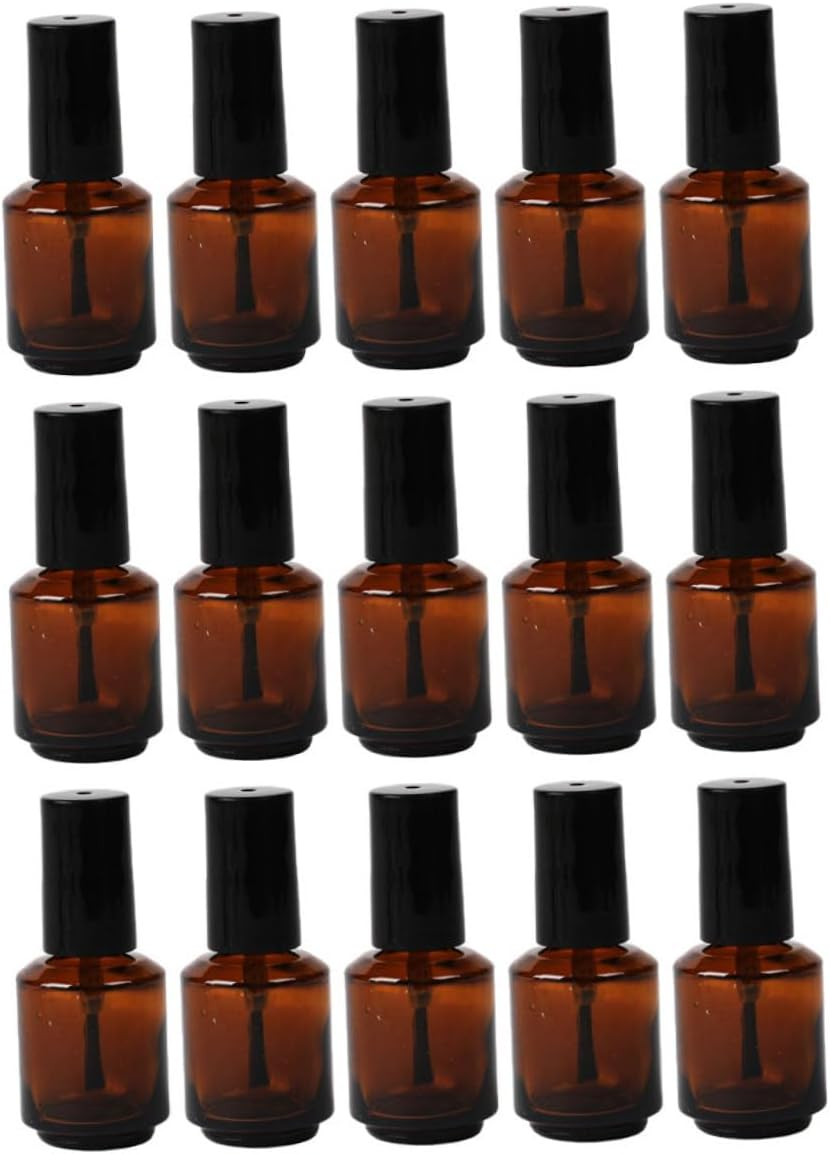 Beavorty 15Pcs Empty Refillable Glass Nail Polish Vials Brush Brown Tea Bottles for Nail Art Glass Bottles for Craft image number 4