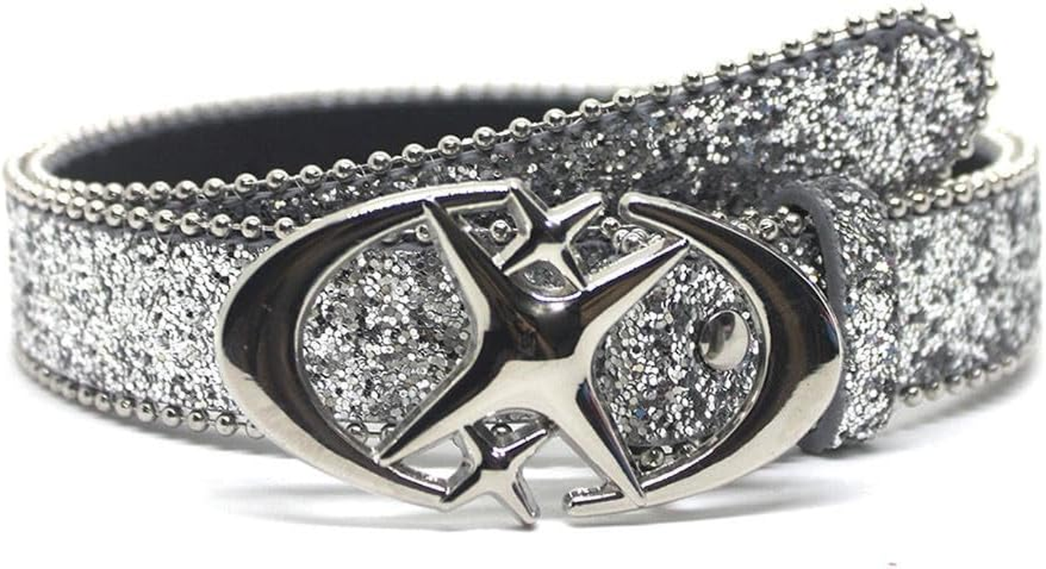 Punk Star Moon Belt Y2K Glitter Rhinestone PU Leather Waist Belt for Women Men Jeans Dresses Gothic Waistband