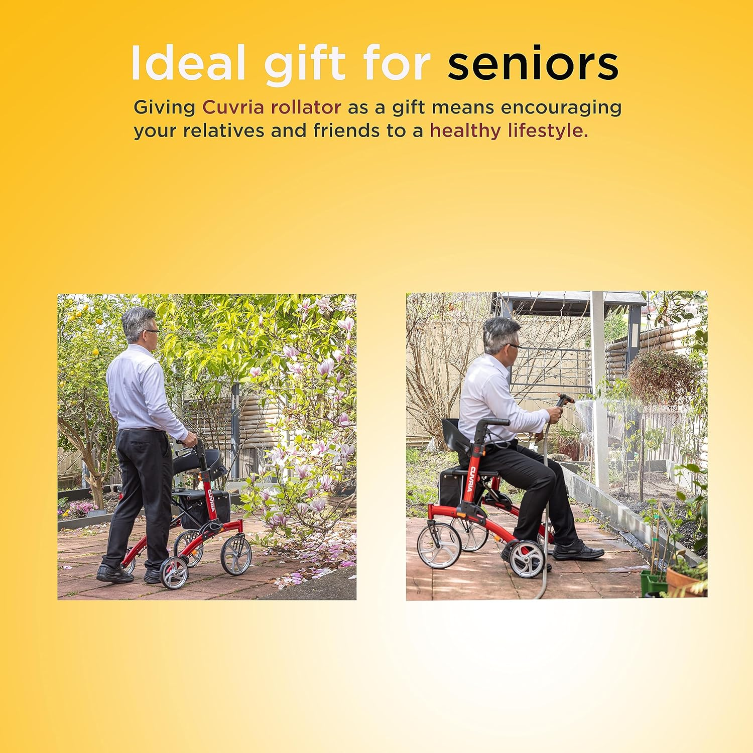 Australia Rollator|4 Wheel Walkers with Seat and Brakes for Seniors, Rollator Walker Seat, Backrest, Basket, Large Wheels- Easy Folding Senior Lightweight Mobility Walking Aid Adult RED - Hybrid Red image number 5