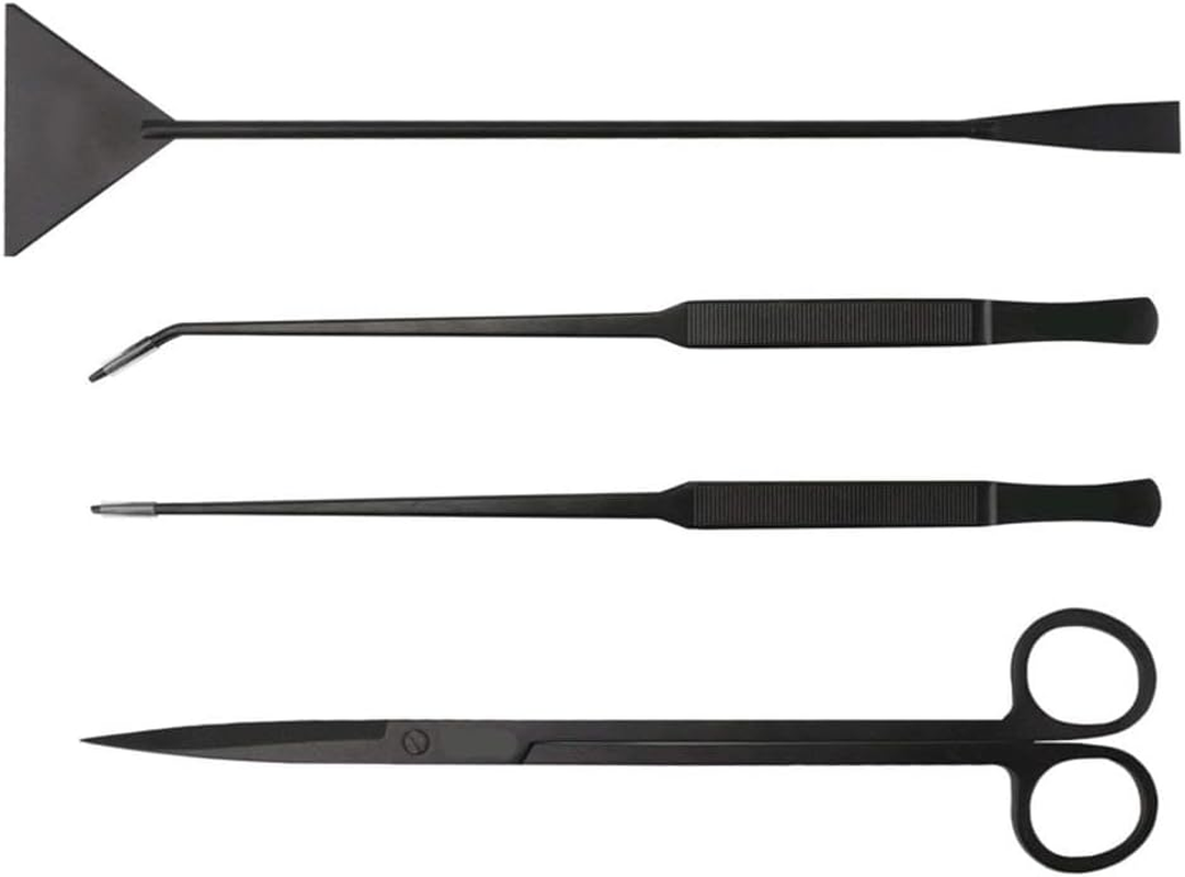 4 in 1 Aquarium Tool Set, Stainless Steel Fish Tank Scissor Tweezers Spatula Aquascaping Kit for Aquariums Tank and Aquatic Plants (Black) image number 3