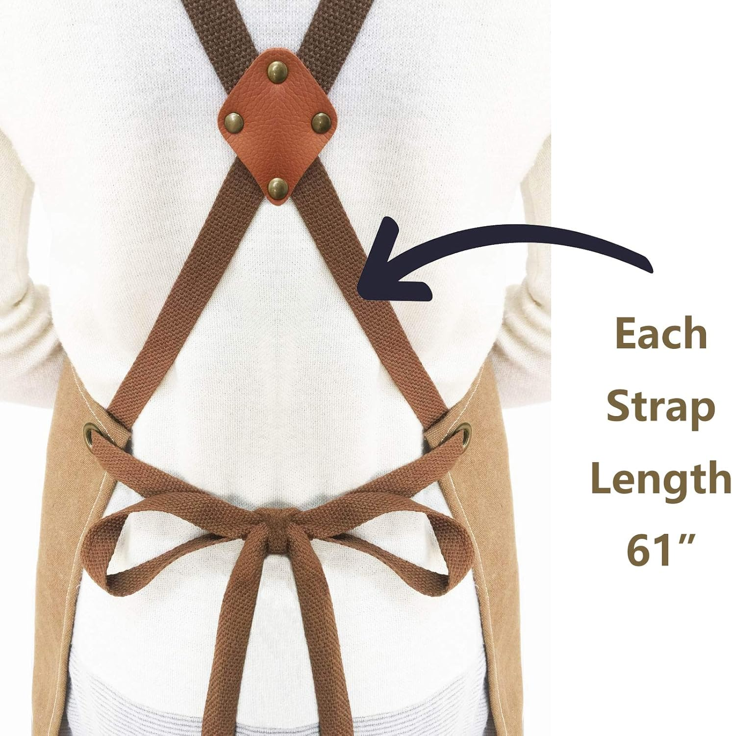 AFUN Chef Aprons for Men Women with Oversized Pockets, 16-Ounce Cotton Canvas Cross Back Heavy Duty Work Apron - Beige image number 7