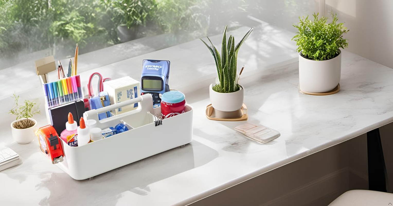 New! Enjoy Organizer - Office Storage Portable Organizer DIY Basket Caddy -Made in USA (Ivory) - Flower Butterfly Lily:Pink image number 4