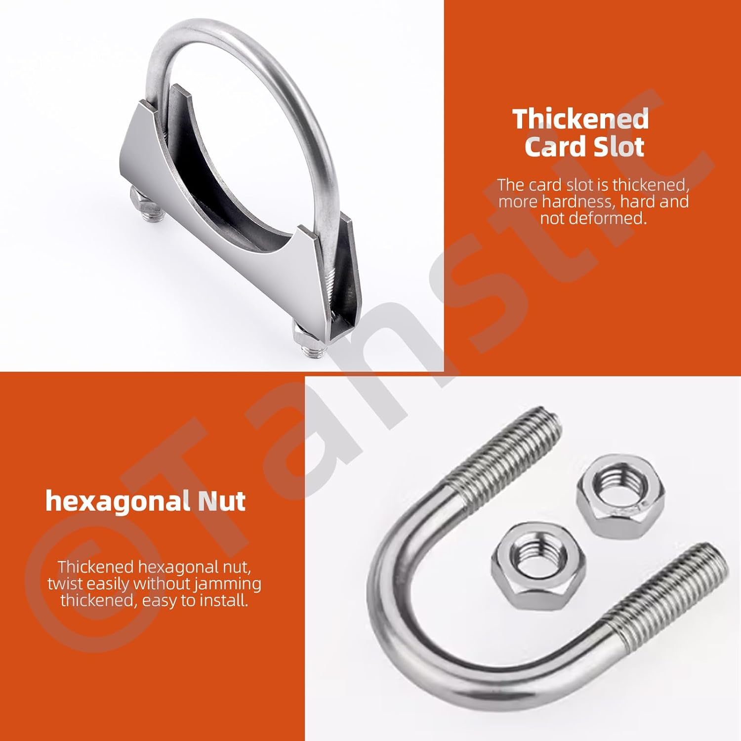 Tanstic 2Pcs U-Bolt Exhaust Clamps, 1-3/4&rdquo; Stainless Steel Muffler U-Bolt Clamps with Saddle Flange image number 2