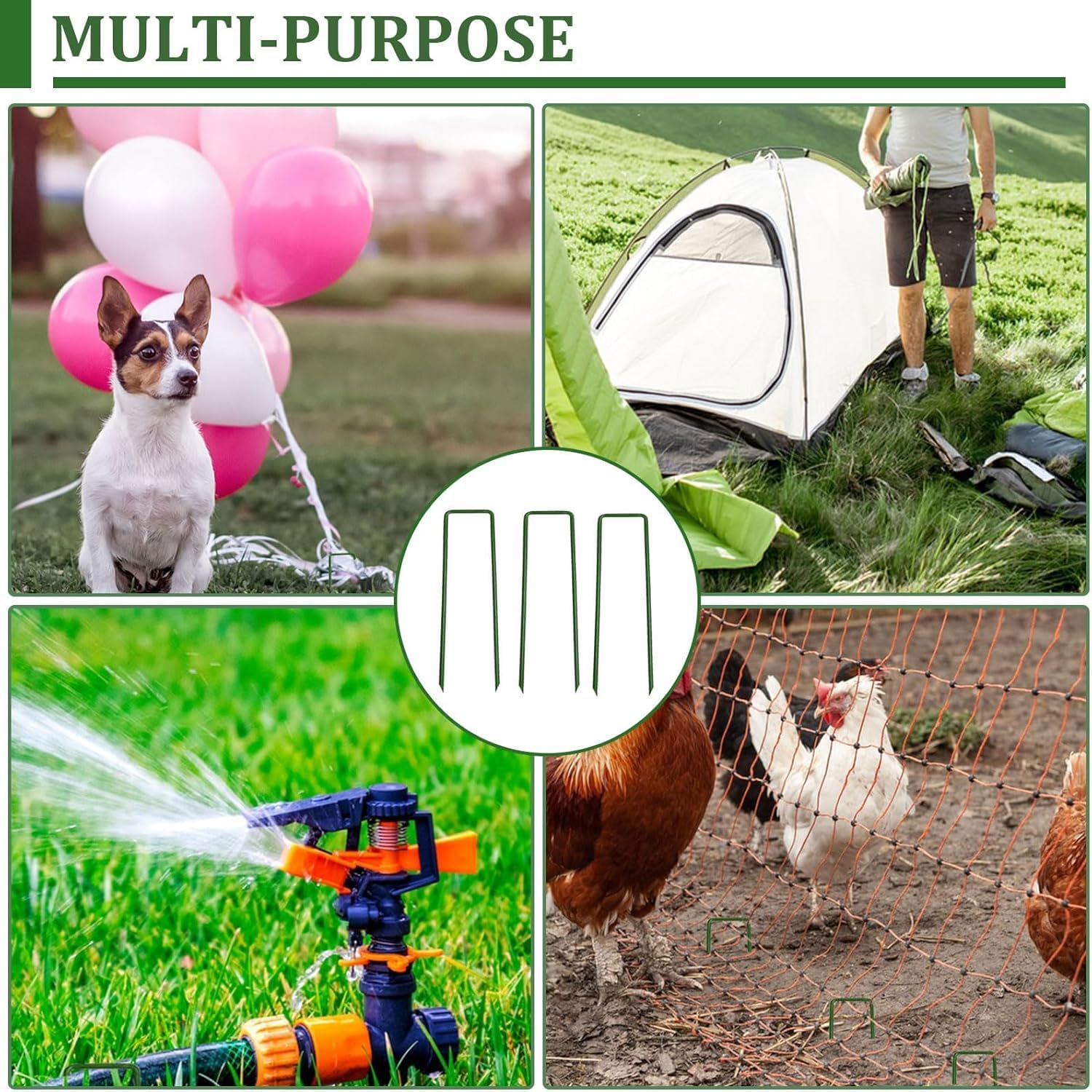 60Pcs Garden Pegs Pins Gardening Stakes Landscape Staples Ground Anchor Peg U Shape Steel Nail Pins for Artificial Grass Sod Weed Membrane Grass Fabric Netting