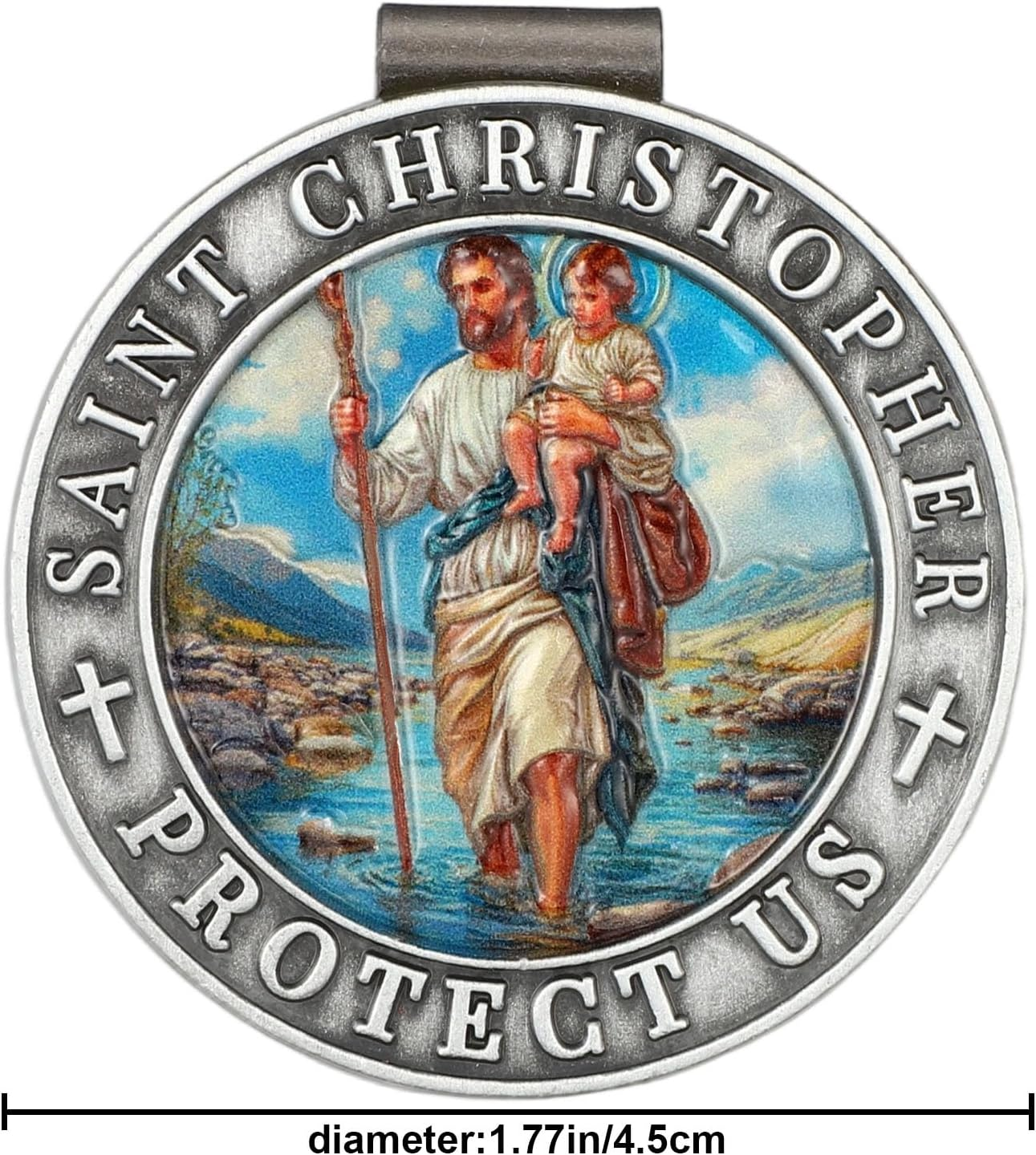 St Christopher Medal for Car, 1.77In/4.5Cm 3D Colorful St Christopher Medal Visor Clip Driving Safety Religious Gift image number 5