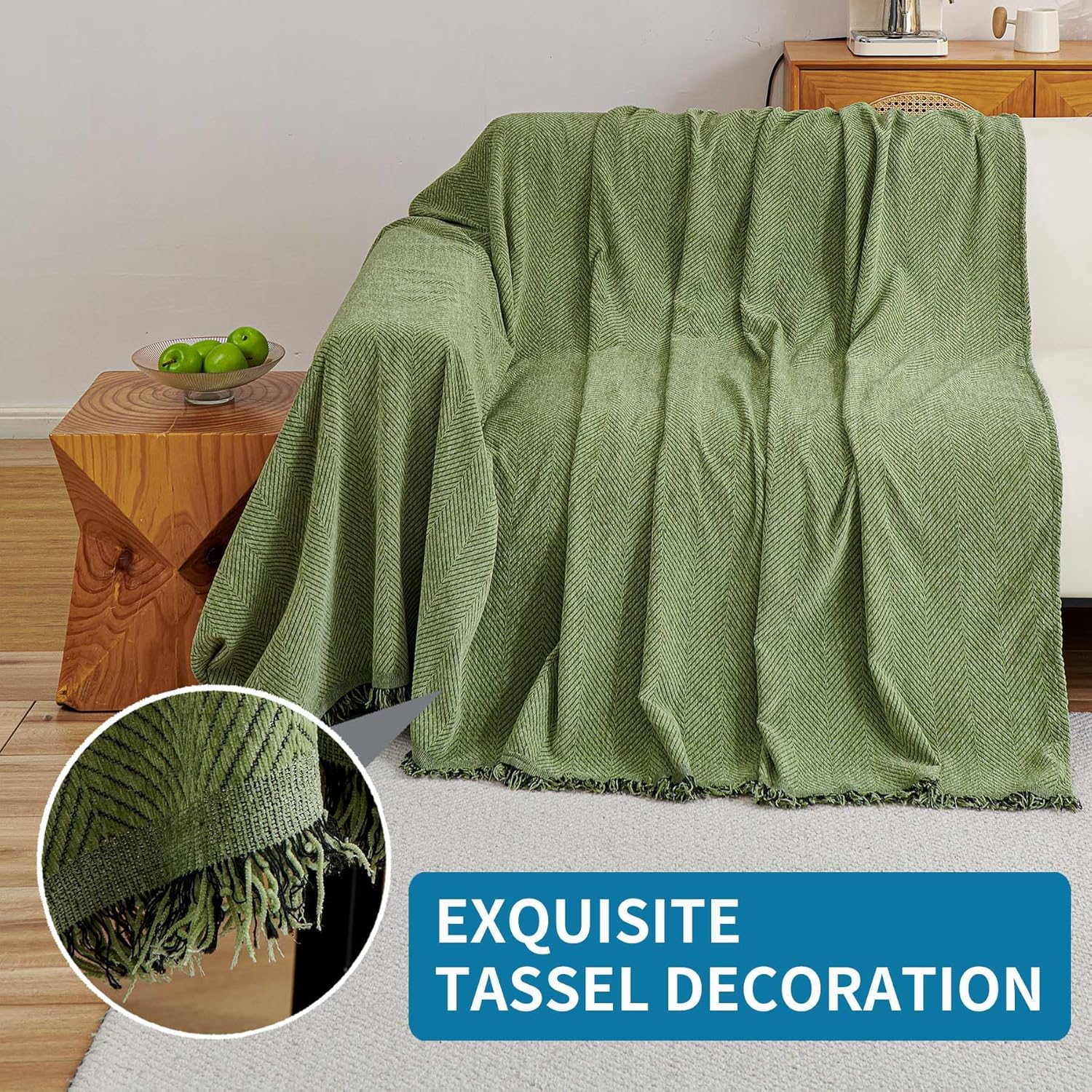 HAOMAIJIA Chenille Couch Cover Sofa Covers for 3 Cushion Couch Washable Sectional Couch Covers for Dogs Pet Furniture Protector Couch Cover Blanket for Living Room (Sage Green, 91"X118") image number 7
