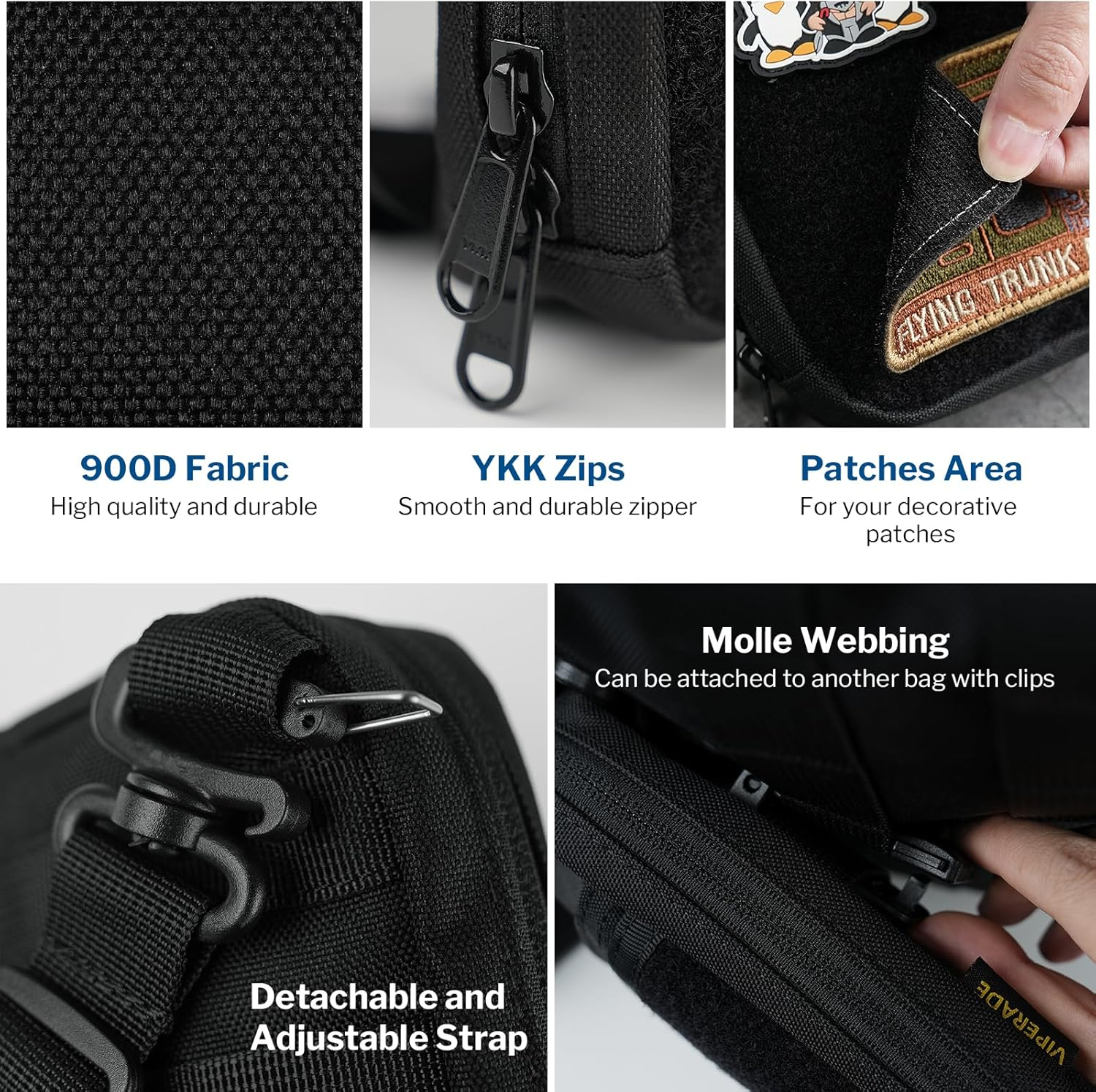 VIPERADE CHS3 Tactical Utility Pouch Organizer, Molle EDC Waist Pouch, Shoulder Bag with Adjustable Strap, EDC Sling Bag, Tactical Fanny Pack for Men image number 3