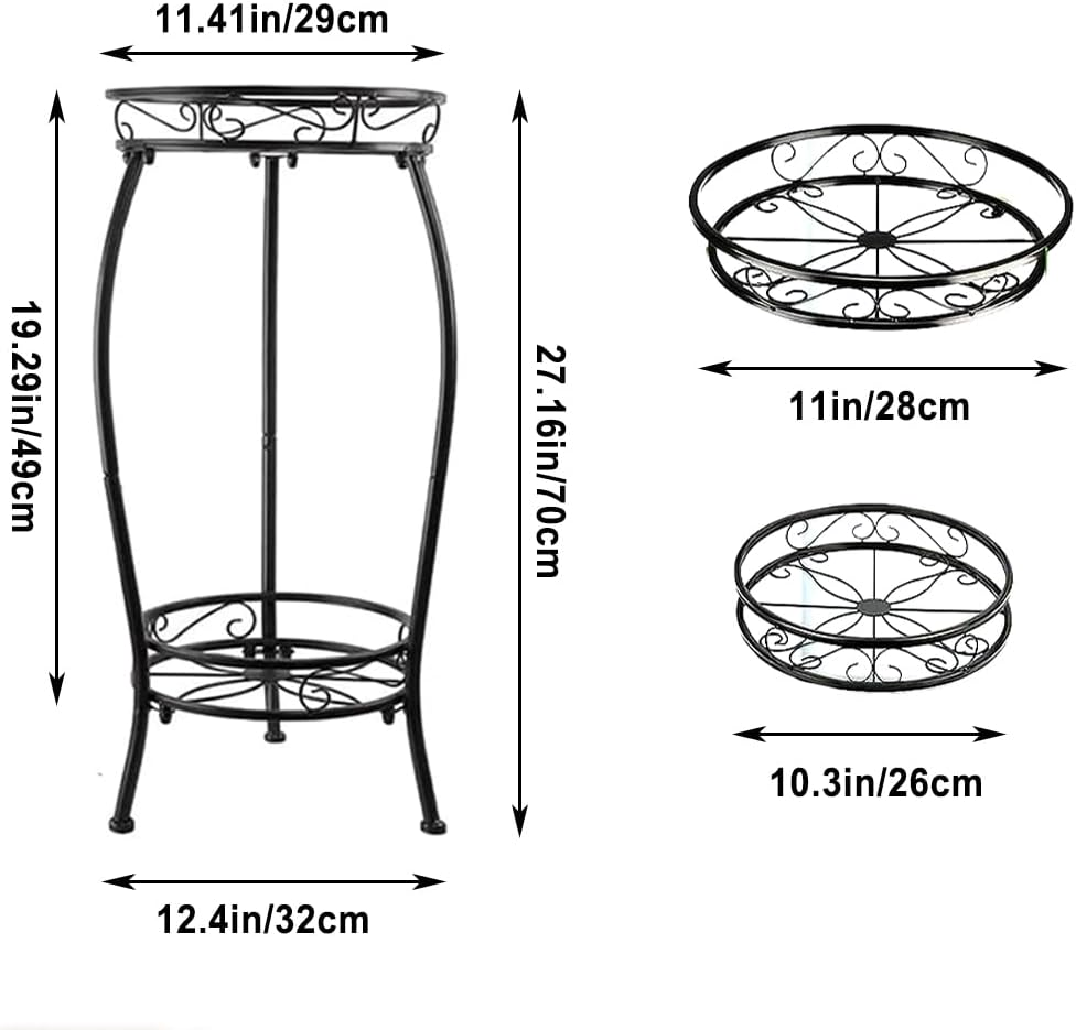 Delsol Metal Plant Stand Indoor Outdoor, 2 Tier 70Cm Tall Plant Stands, Flower Potted Stand, Heavy Duty round Corner Planter Holder, Rustproof Supports Rack outside (Black) image number 5
