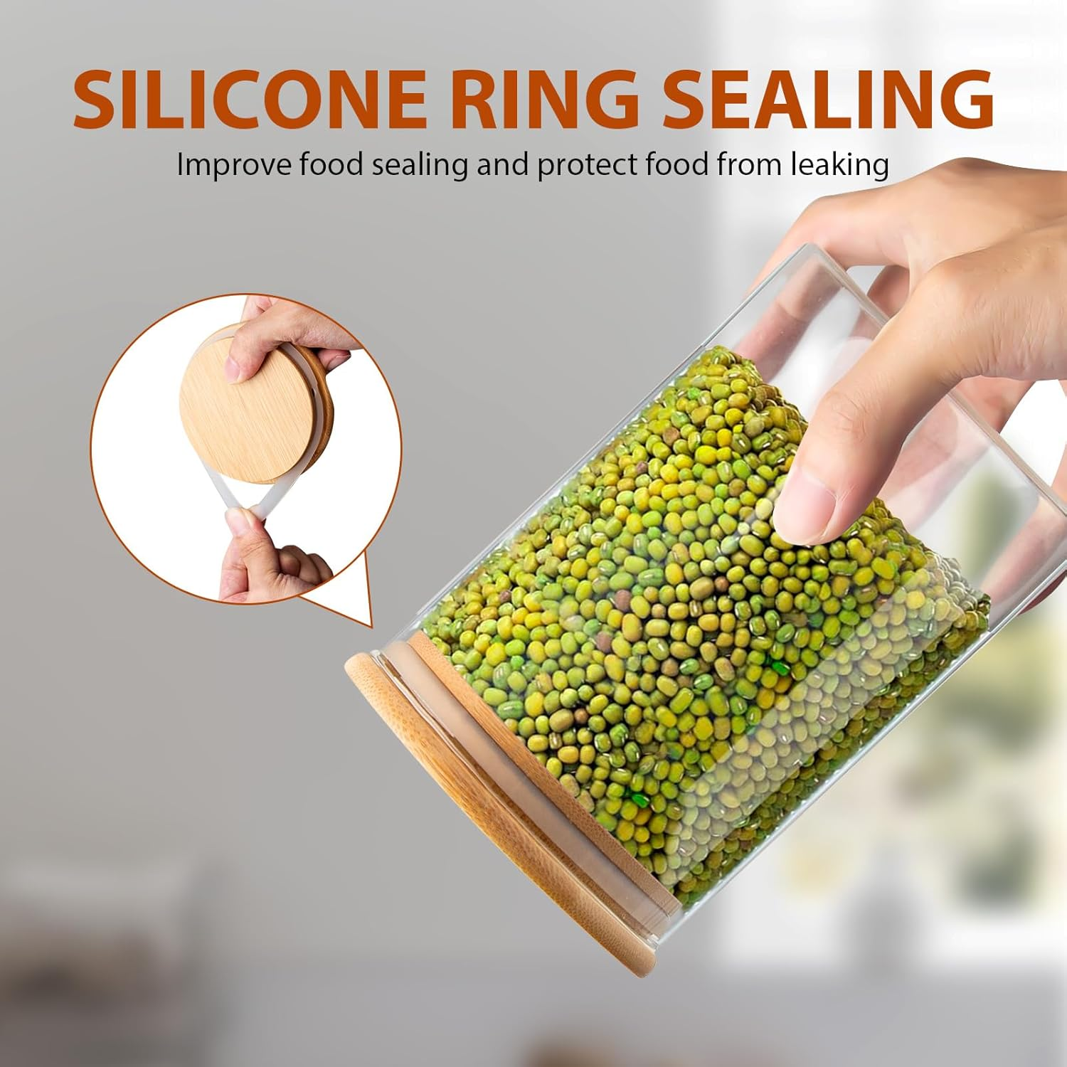 ENLOY Glass Food Storage Jars 32 OZ Set of 3, 3 Pack Airtight Food Storage Jar with Bamboo Lid, Clear Food Canisters for Nuts, Coffee Beans, Sugar, Flour, Snacks, Spice and More (950Ml) image number 4