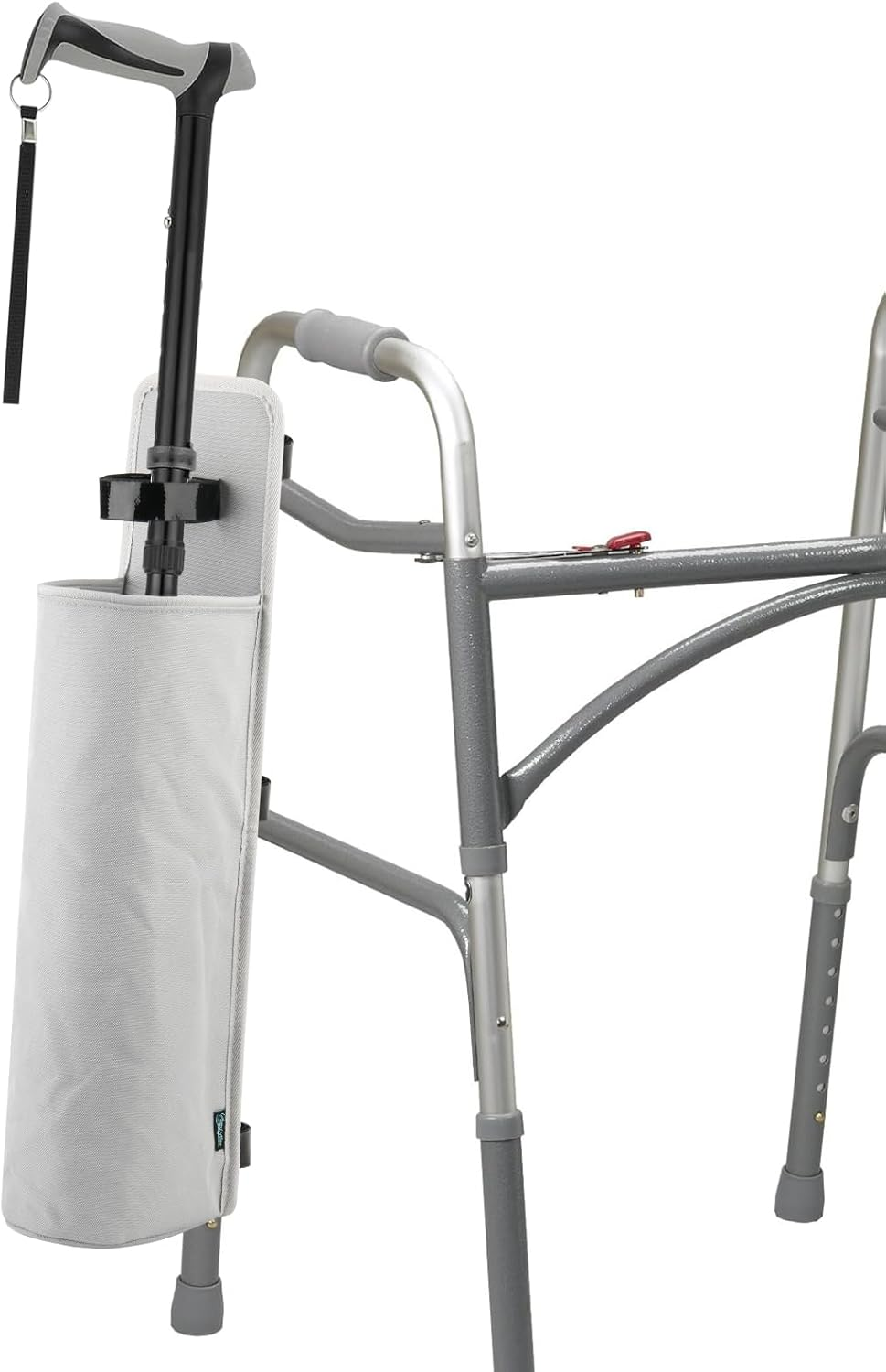Beautyflier Cane Storage Bag, Removable Cane Hanging Bag for Wheelchair, Walker, Mobility Scooters, Walking Stick Organizer, with Adjustable Hook and Loop, Easy to Install, Bag Only (Gray)