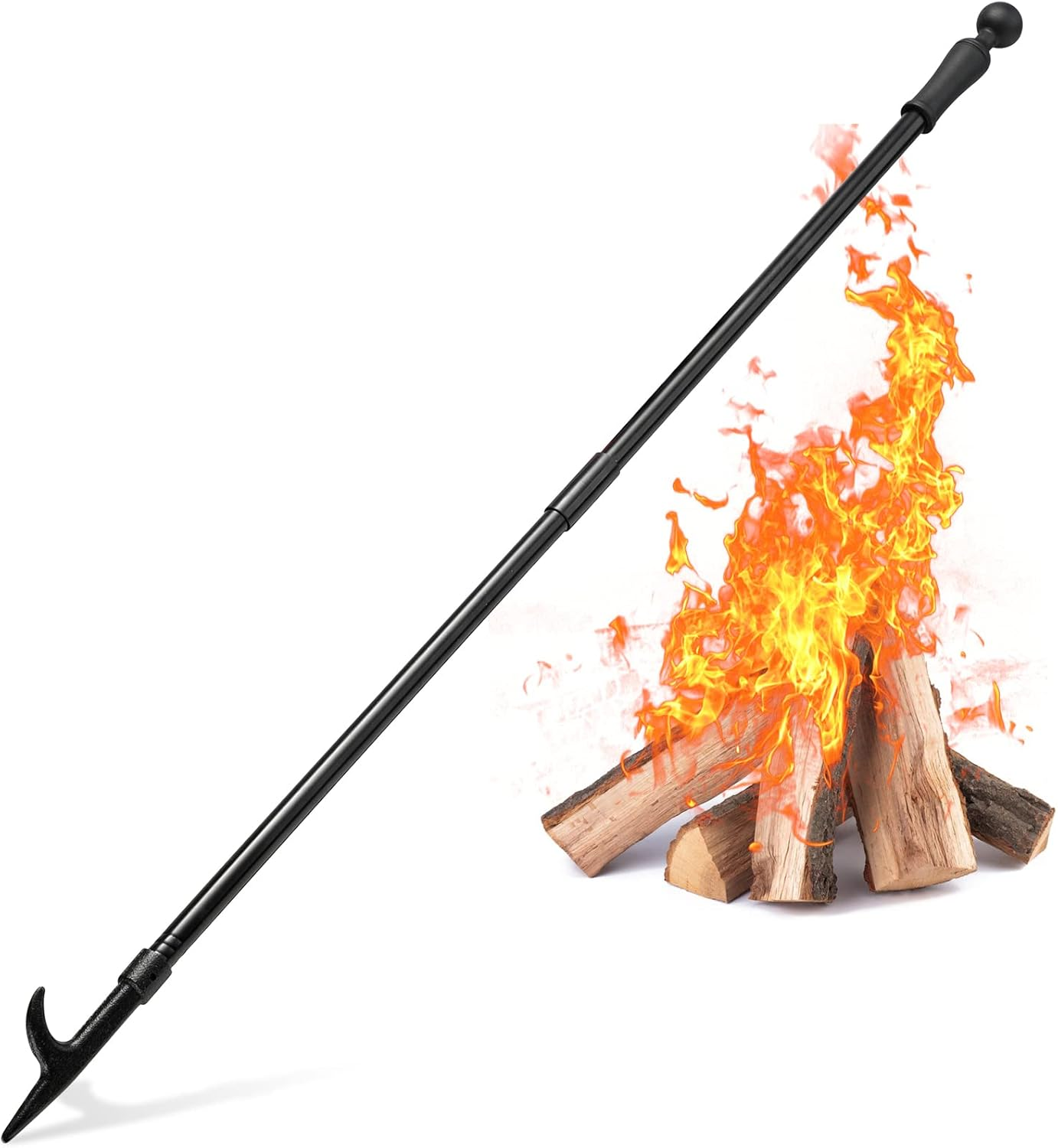Bebecome Fire Poker or Fire Pit Outdoor, 46 Inch Camping Fire Poker for Fire Pit Outside, Heavy Duty Outdoor Indoor Fire Stoker, Firepit Tools Accessories for Party Campfire Black image number 2