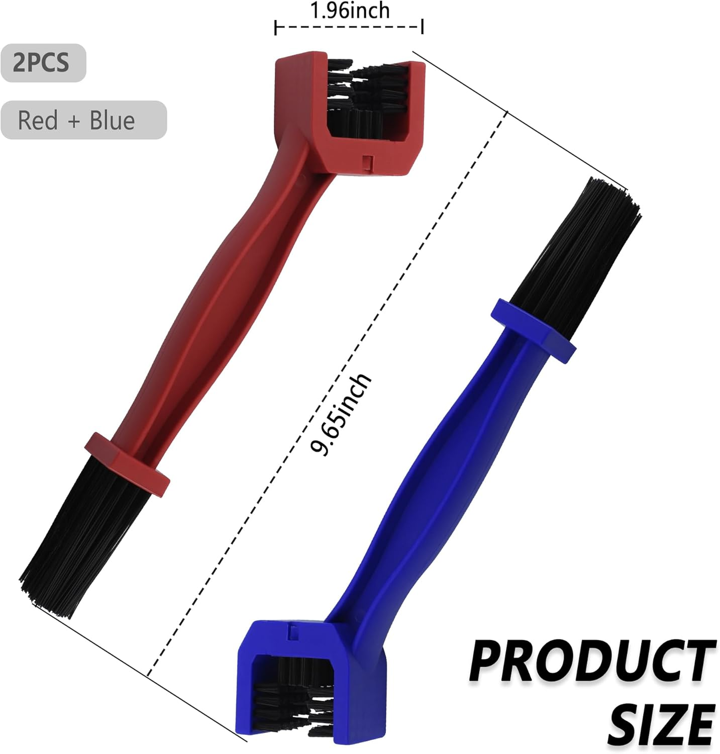 2PCS Motorcycle Chain Brush,Double-Ended Motorcycle Chain Cleaner with Three-Sided and Long Bristles,Universal Motorcycle Chain Cleaning Kit for Motorcycle Bicycle Mountain Bike (1 Red + 1 Blue) image number 6