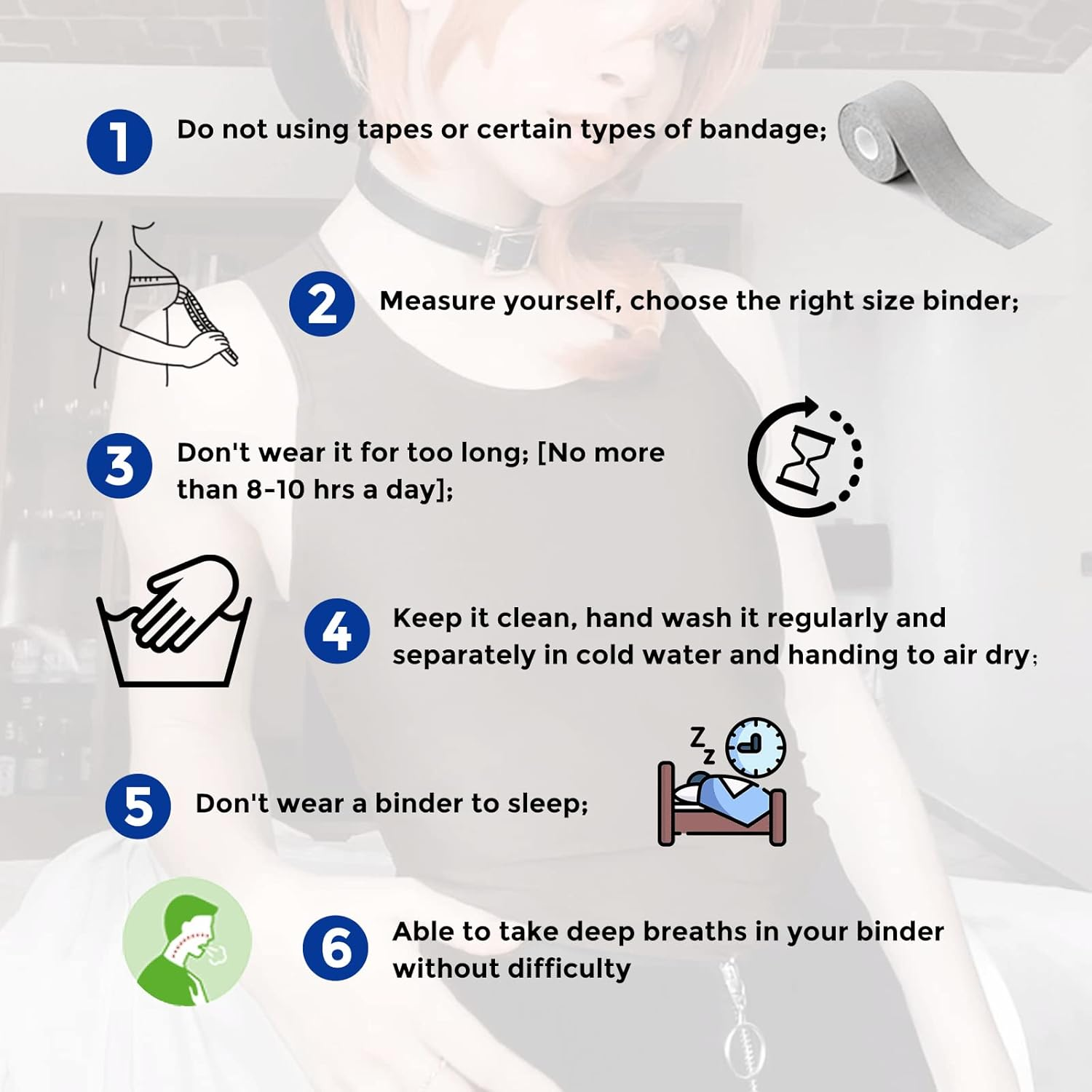 Wonababi Chest Binder Corsets, Binder Trans Ultra Flat Tank Top FTM Binder for Transgender, Black, Large image number 5