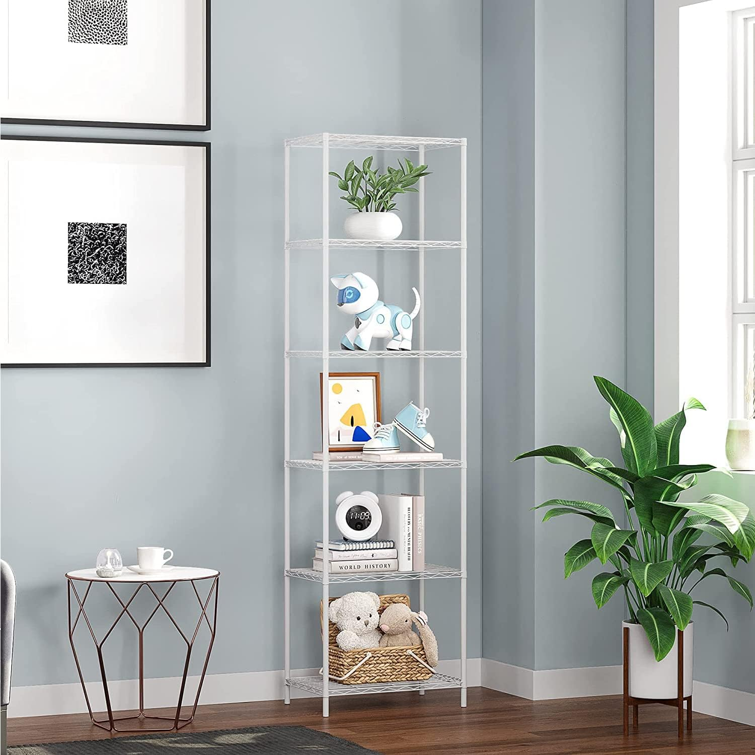 6-Tier Storage Shelves Standing Shelving Metal Units, Adjustable Height Wire Shelf Display Rack for Pantry Laundry Bathroom Kitchen (White) image number 5