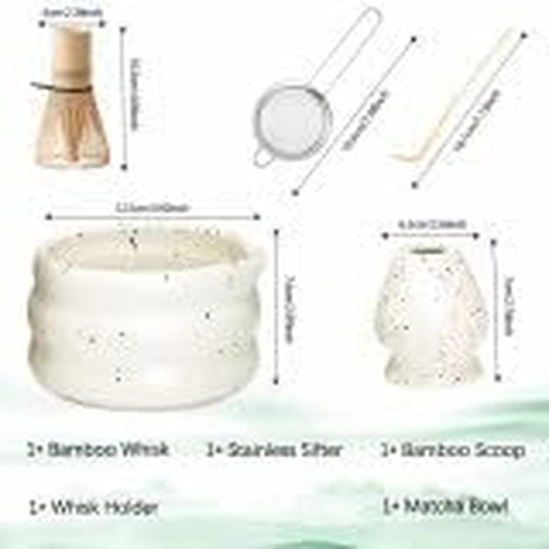 Matcha Whisk Set, 5 Pcs Matcha Tea Set for Ceremony, Match Bowl with Spout and Whisk, 15 OZ, Matcha Kit for Making Breakfast/Matcha Latte, Gift Perfect for Matcha Lover/Friend/Family - Spotted White image number 5