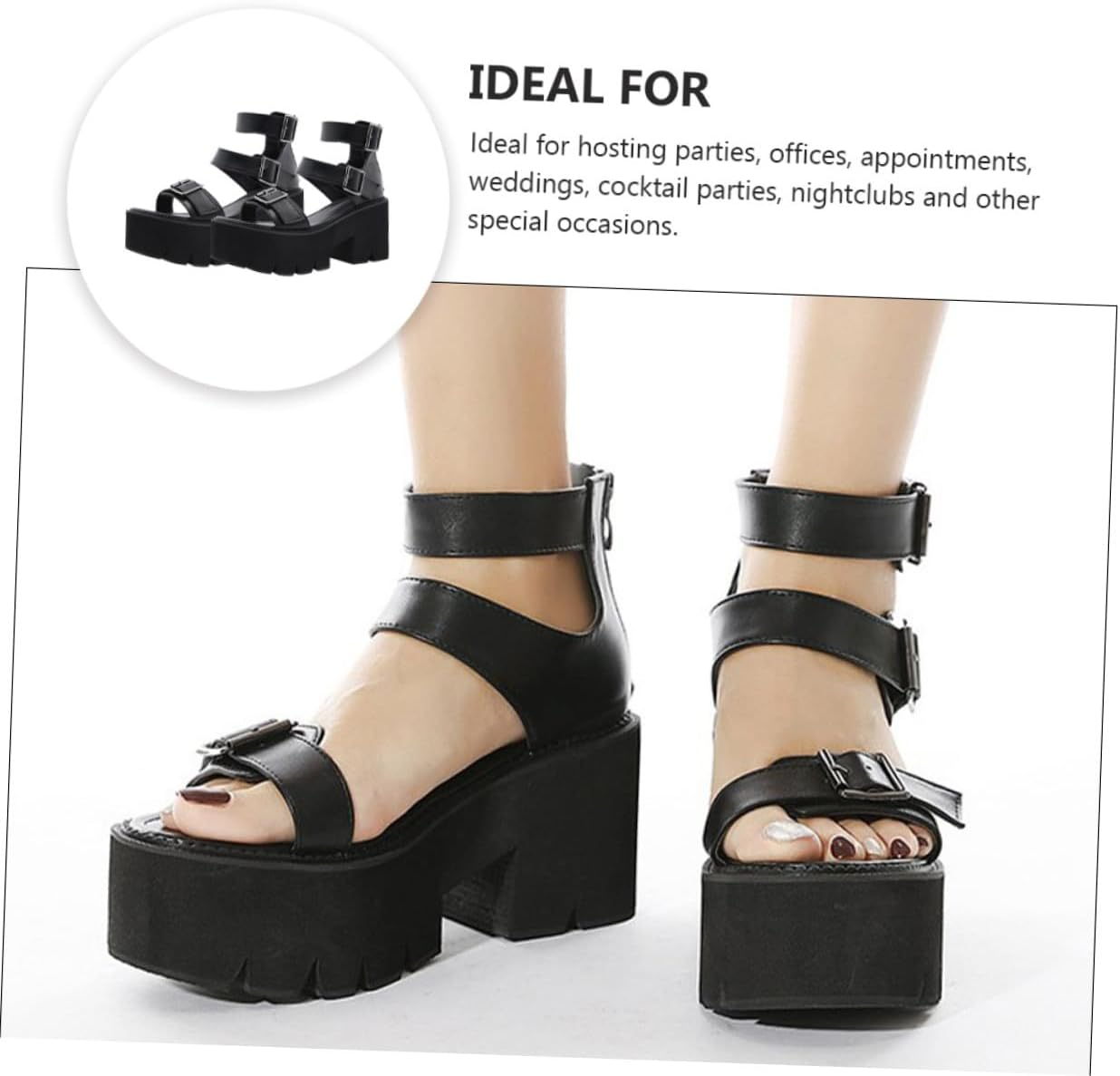 PACKOVE Thick-Soled High-Heeled Sandals for Women Summer Footwear Black Chunky Heel Fashionable Open Toe Platform Shoes Comfortable and Stylish image number 1