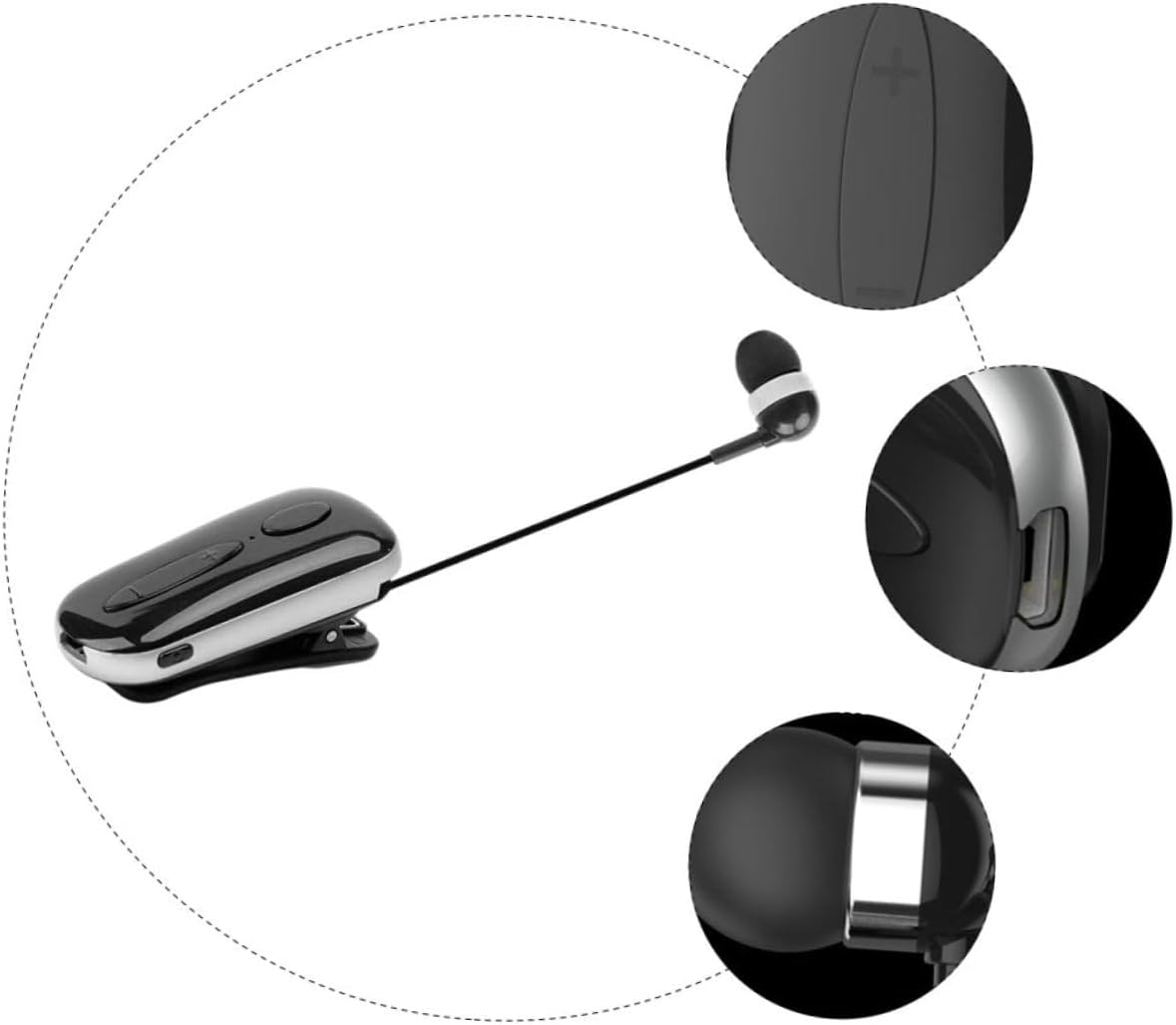 HEALSOPTHY Sports Wireless Retractable Clip-On Earbuds, Wireless Headphones for Running and Gym, Black Compact Earpiece with Neck Clip Compatible with Dc5.0V Devices image number 3