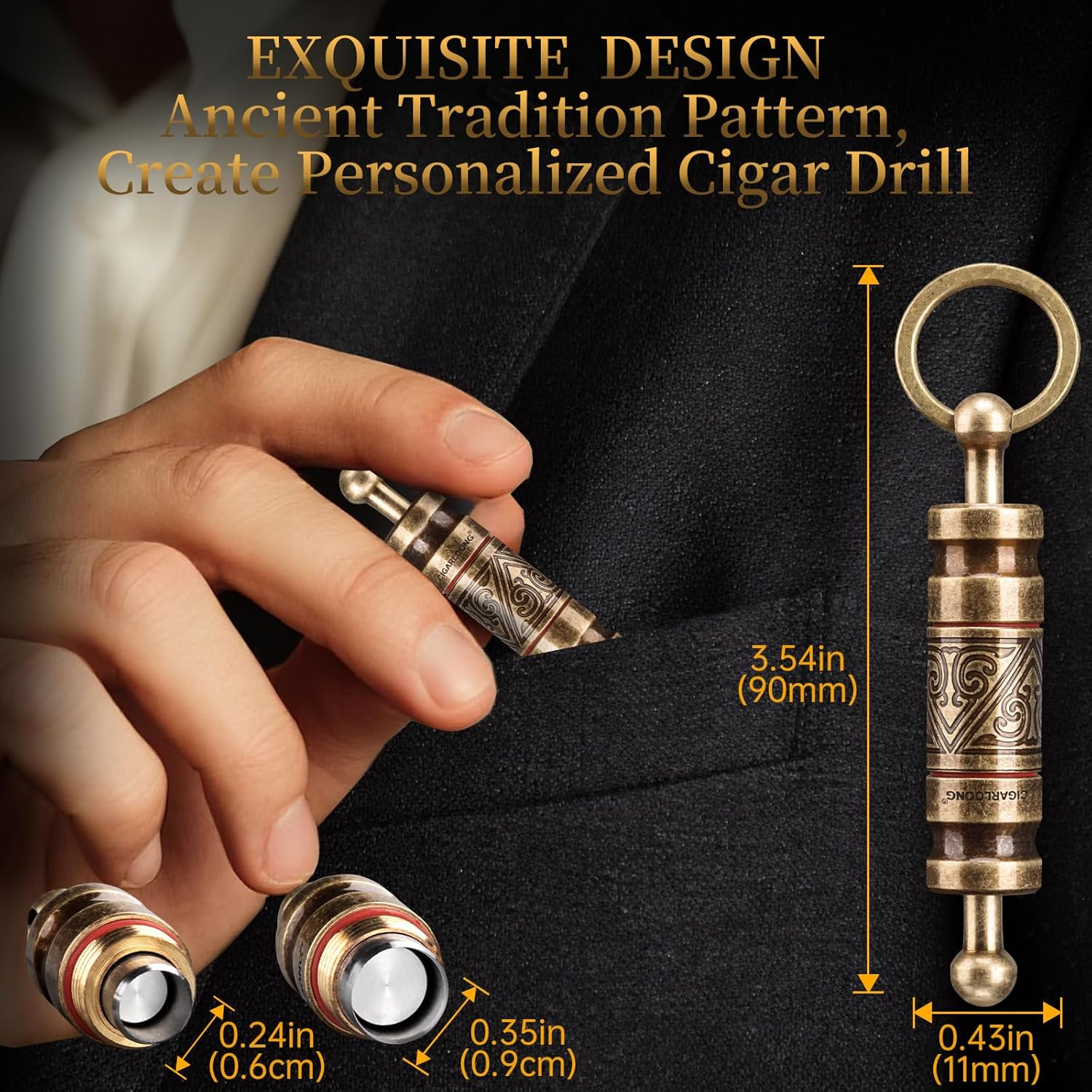 CIGARLOONG Cigar Punch Retractable and Screw Out Punch-2 Size Blades Cigar Hole Opener-Smoking Accessories with Gift Box(Color:Gold) image number 6