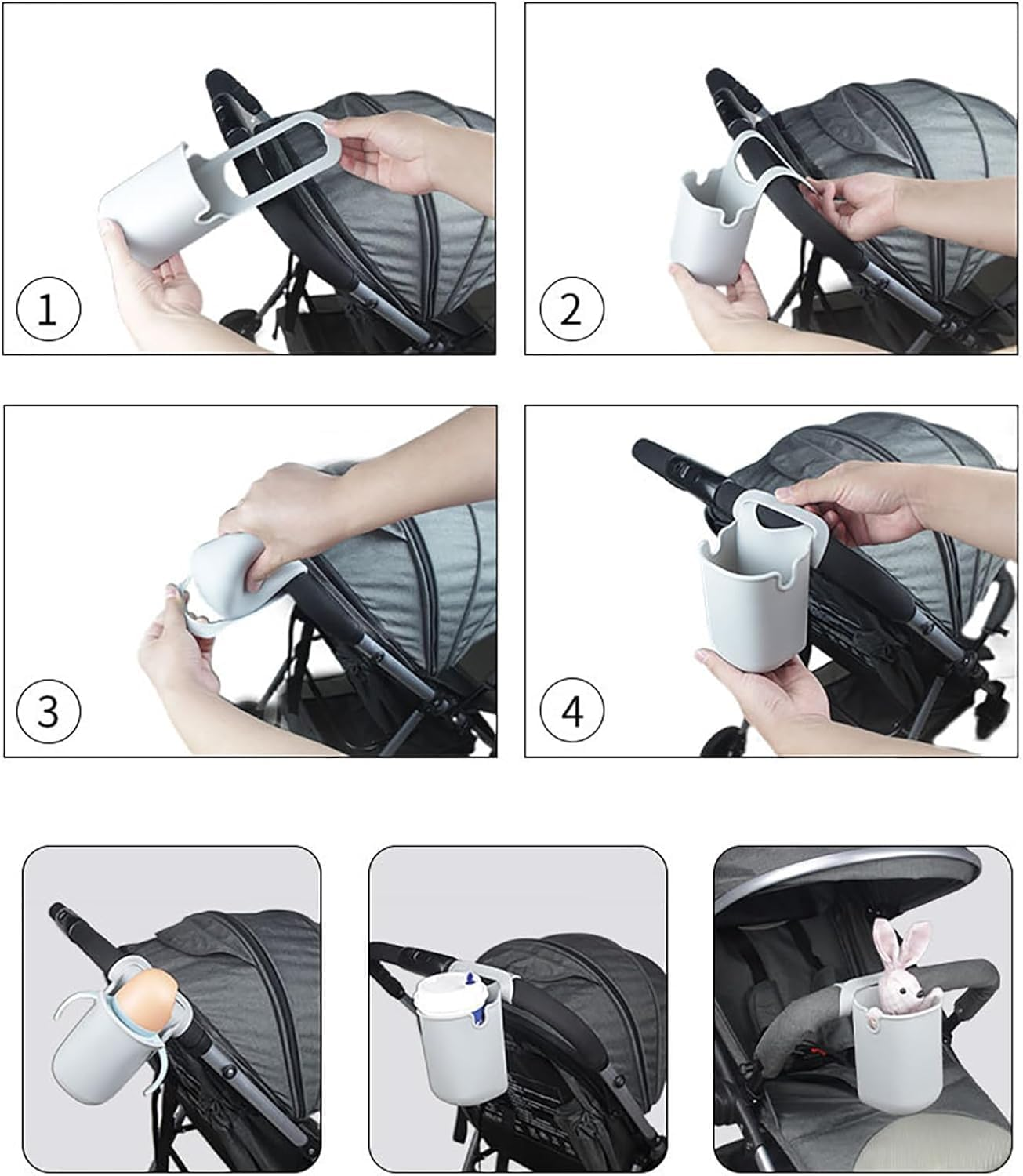 THJOPOKEEL Universal Stroller Cup Holder Bottle Holder Silicone Phone Holder Organizer for Stroller Bike Treadmill Walker Boats Silicone image number 6