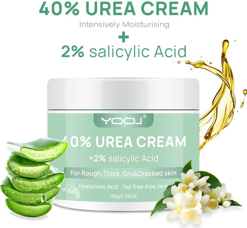 Urea Cream 40% plus Salicylic Acid 2%, Foot Cream for Dry Cracked Heels Feet Knees Elbows Hands, Foot Dead Skin Cuticle Callus Remover Toenail Softener, Keratolytic Skin Barrier Repair
