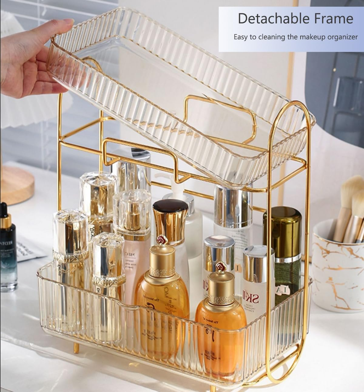 JUMOUR 2-Tier Large Makeup Organizer Cosmetic Display Cases Cosmetic Organizer Cosmetics Storage Box for Bathroom Countertop and Bedroom Dresser image number 4