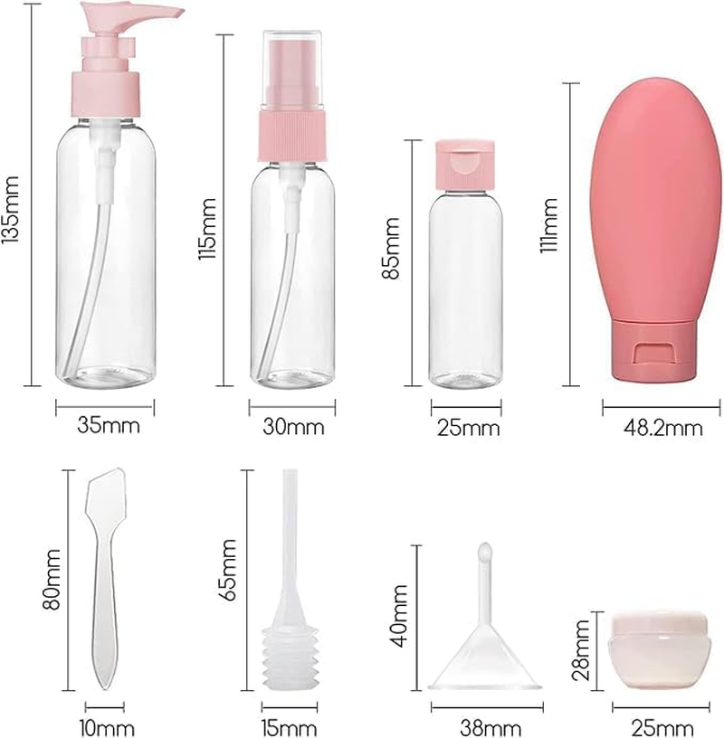 SOVYOULIVE Travel Bottles Set, 11 PCS Silicone Leak Proof Refillable Squeezable Travel Containers with PVC Bag and Labels, Toiletries Containers for Shampoo Lotion Cosmetic Conditioner Soap