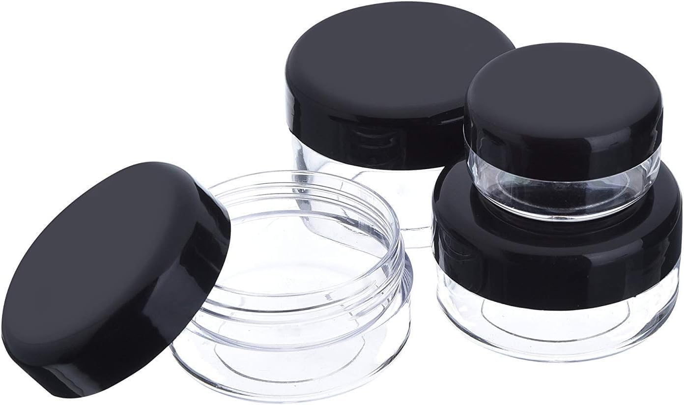 12 Pieces Empty Clear Plastic Makeup Sample Containers with 2 Pieces Mini Spatula 5/10/ 20 Gram Size Cosmetic Pot Jars with Screw Cap Lids
