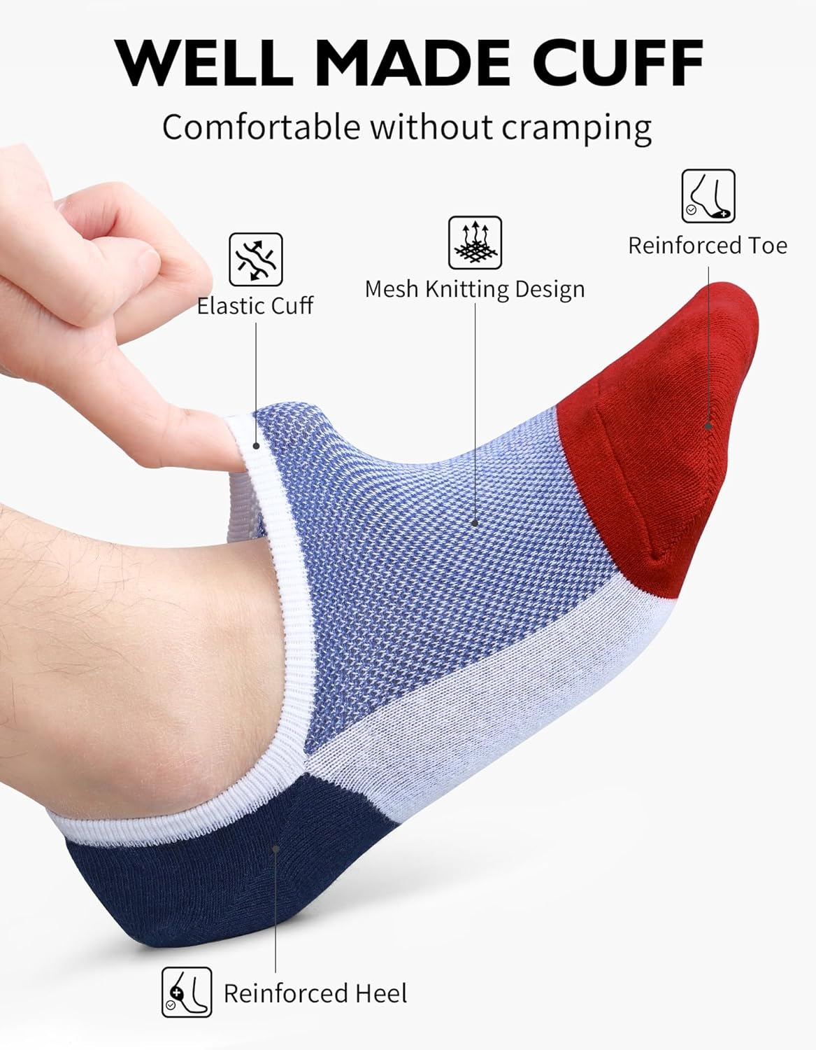 CLOSEMATE Mens No Show Socks Invisible Low Cut Socks Non Slip Casual Socks with Anti-Slip Silicone Stripes image number 4