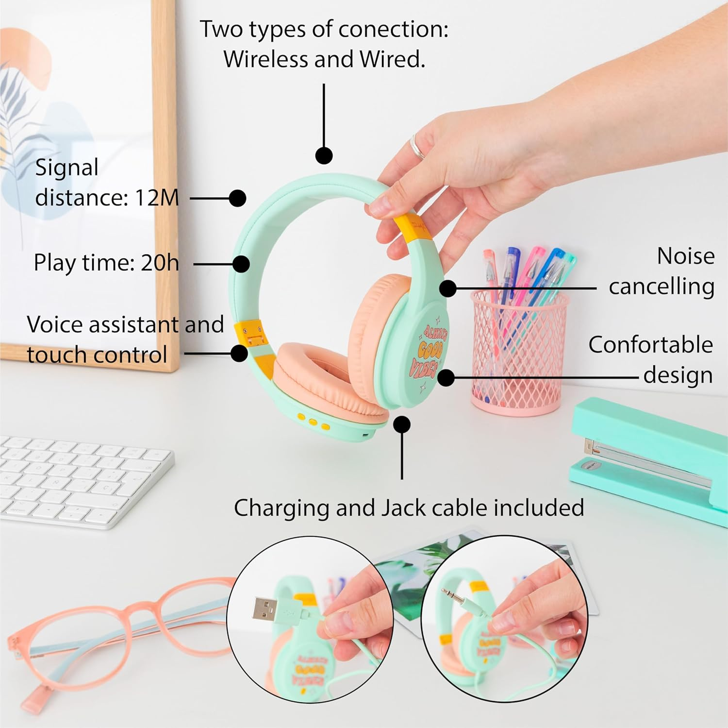 WONDEE Mr Wonderful Gifts Wireless Bluetooth Headphones Sound Quality with Exclusive and Cheerful Design Noise Cancelling Headphones Fitness Headphones