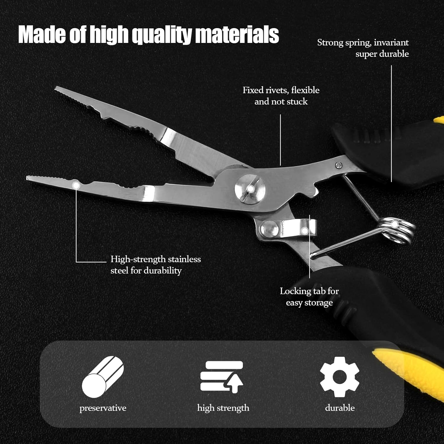 Hikary Long Nose Fishing Pliers,Ice Fishing Gear,Stainless Steel Hook Remover Braid Cutter Rustproof Fishing Multi-Tools Fishing Gripper for Freshwater Saltwater - Yellow-8.8Inch image number 4