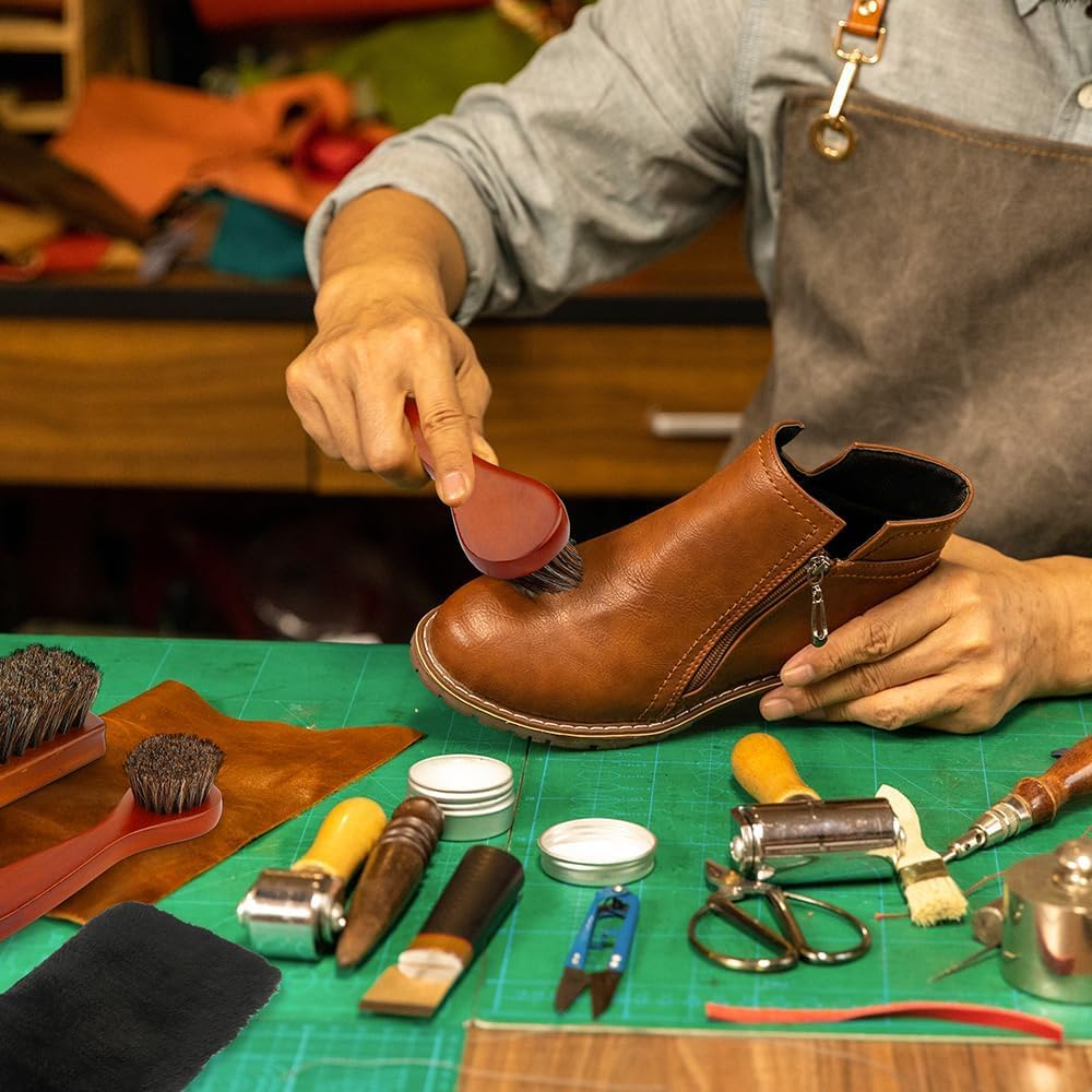 Shoe Brush 4 Pieces Horsehair Shoe Brush Shoe Brush Polish Kit Horse Hair Brush for Leather Cleaner Brush with Shoe Shine Cloth Leather Shoes Boot Cleaning Brush Care Clean Dauber Applicators image number 3