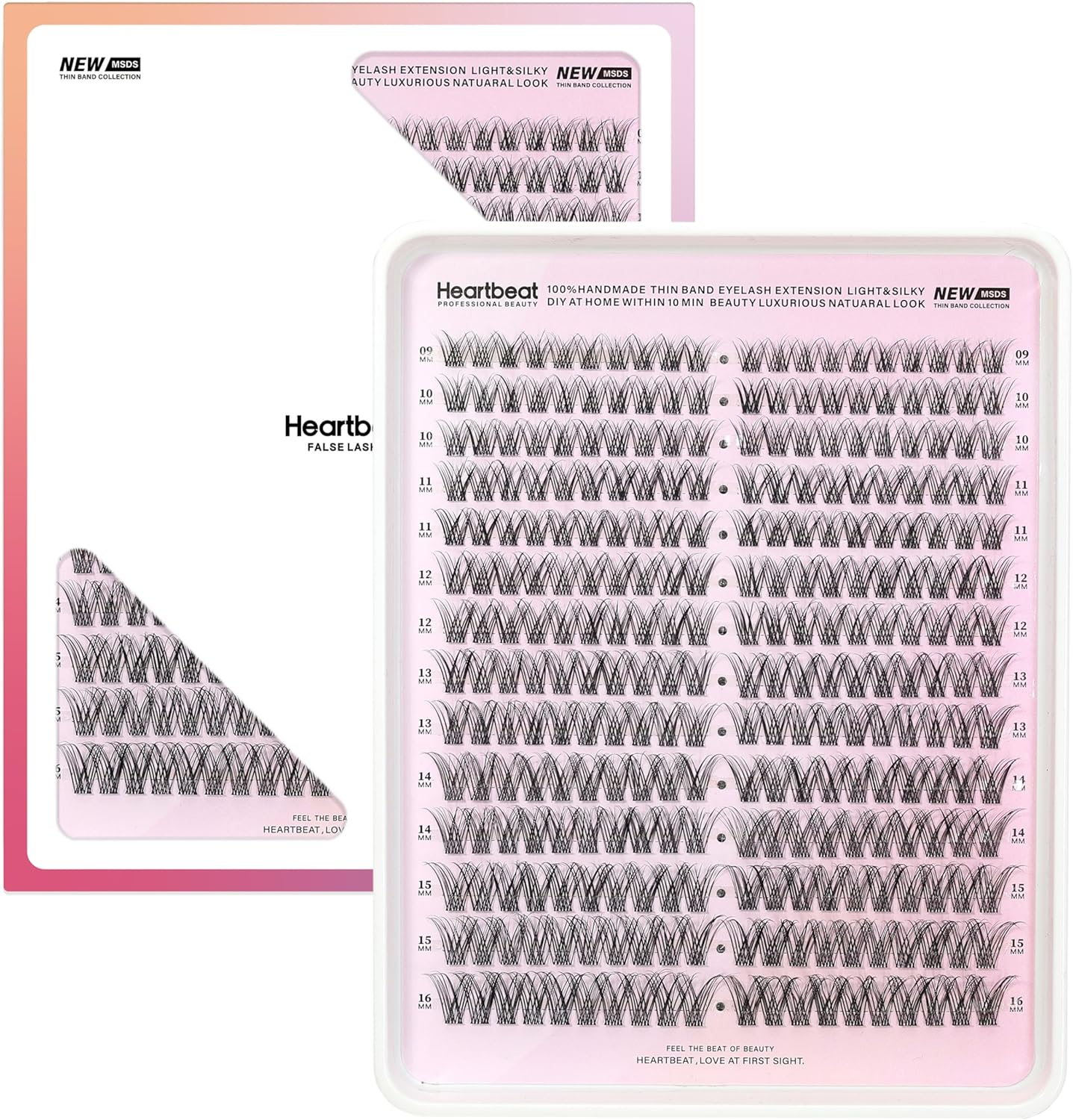 Happy Heartbeat Natural Lash Clusters Thin Invisible Band Eyelash Extension Clear Band Individual Lashes Soft Wispy Mixed Length Reusable DIY False Eyelashes(U5)