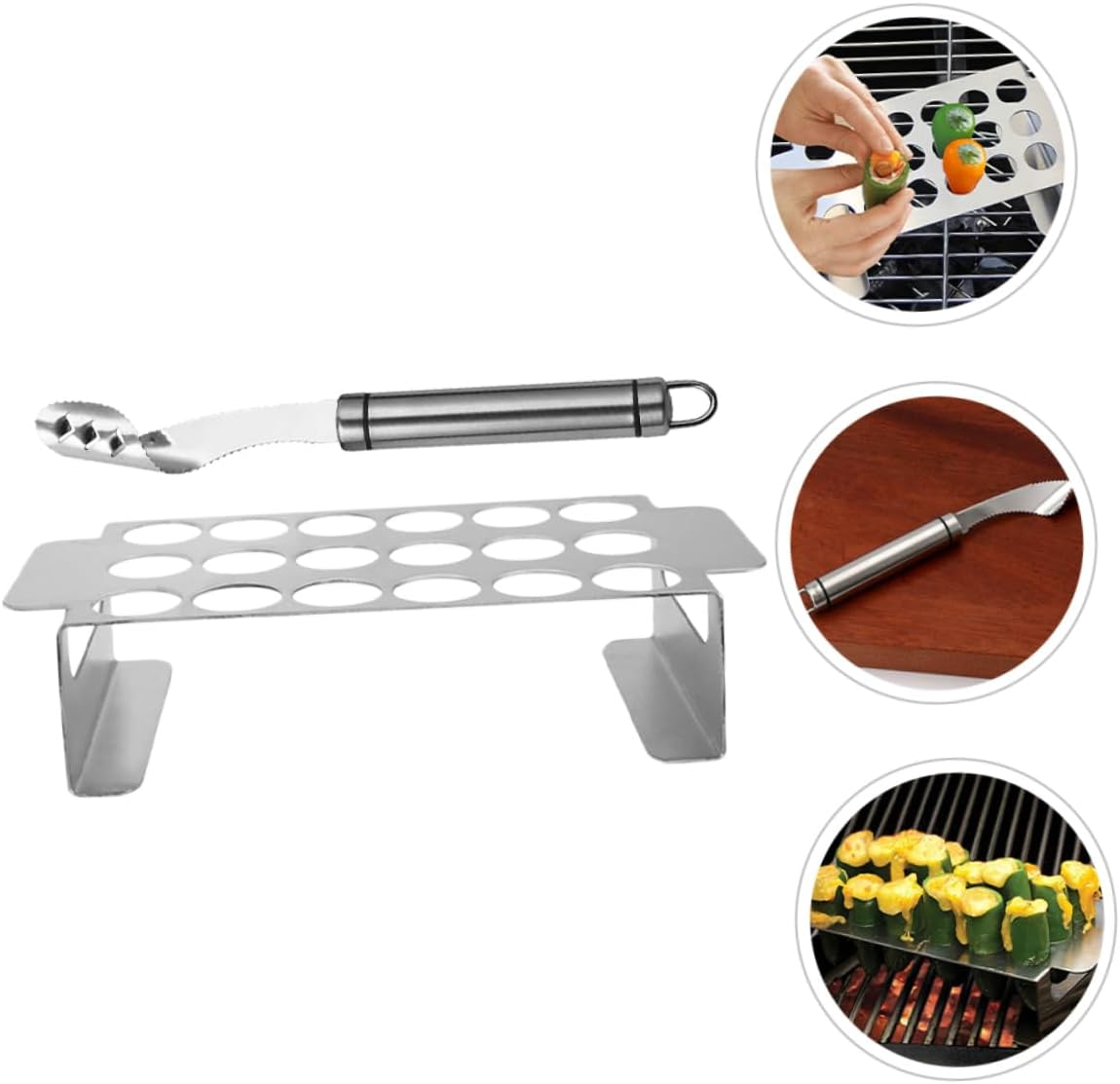 Ciieeo Stainless Steel Jalapeno Grill Holder and Chili Corer Tool for Outdoor Barbecue High Temperature Resistant Roasting Rack for Grilled Peppers and Chicken Legs Easy to Clean Bbq