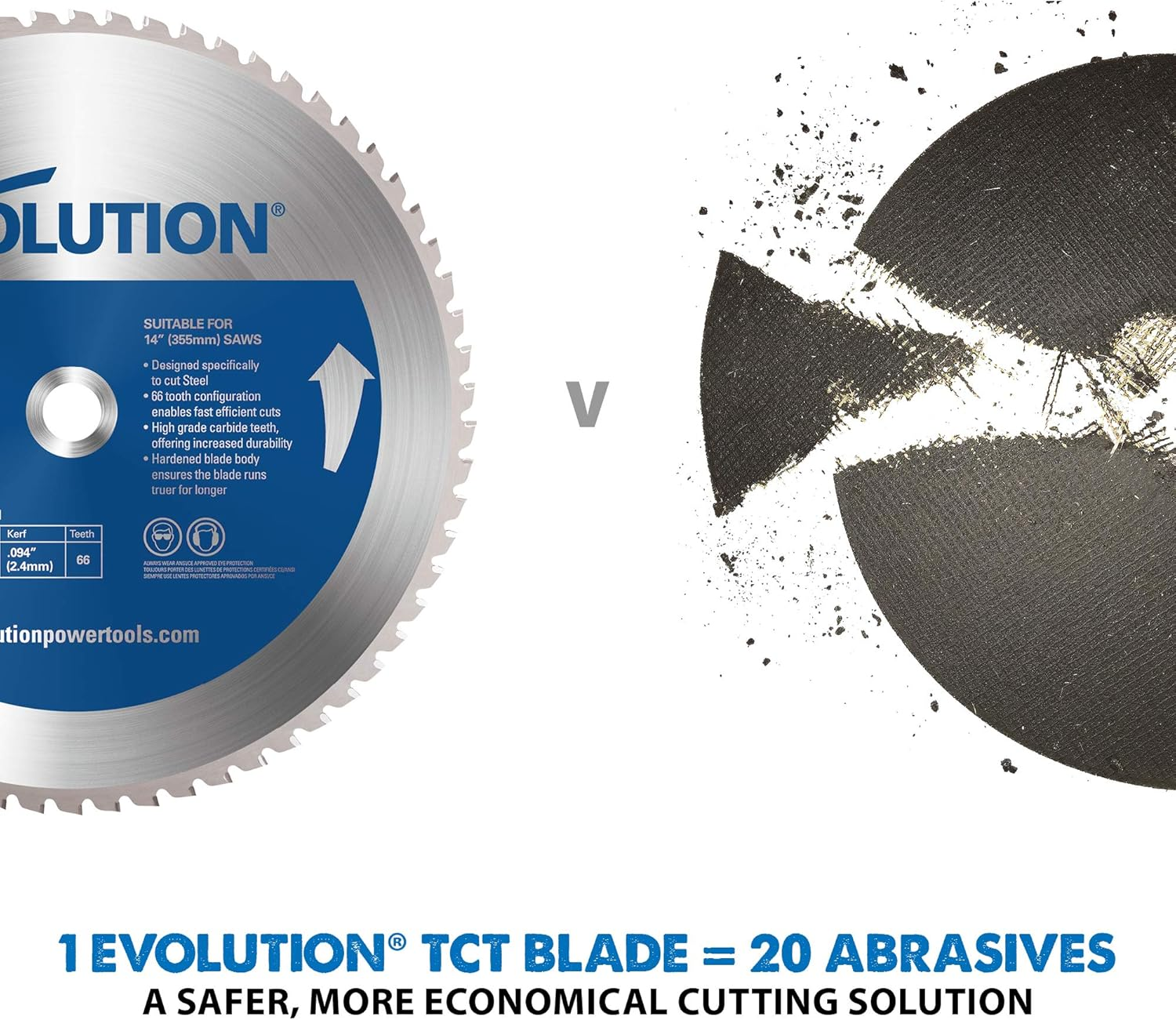 Evolution Power Tools 66TBLADE Blade for Cutting Mild Steel, for Circular and Chop Saws, Carbide-Tipped TCT Blade for Cold Metal Cutting, 66 Teeth, 355 Mm image number 5