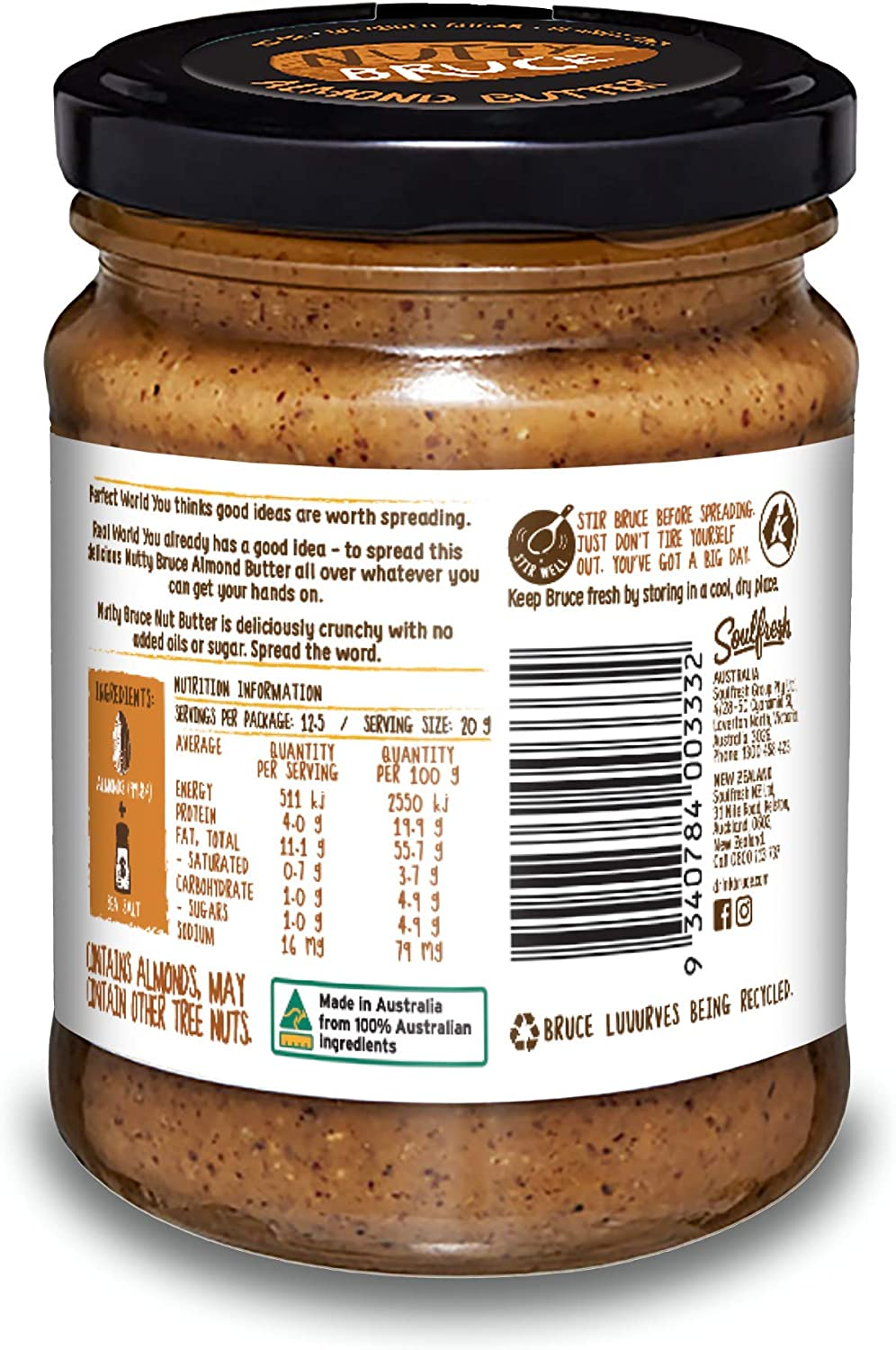 Nutty Bruce Crunchy Almond Butter Spread - 250G