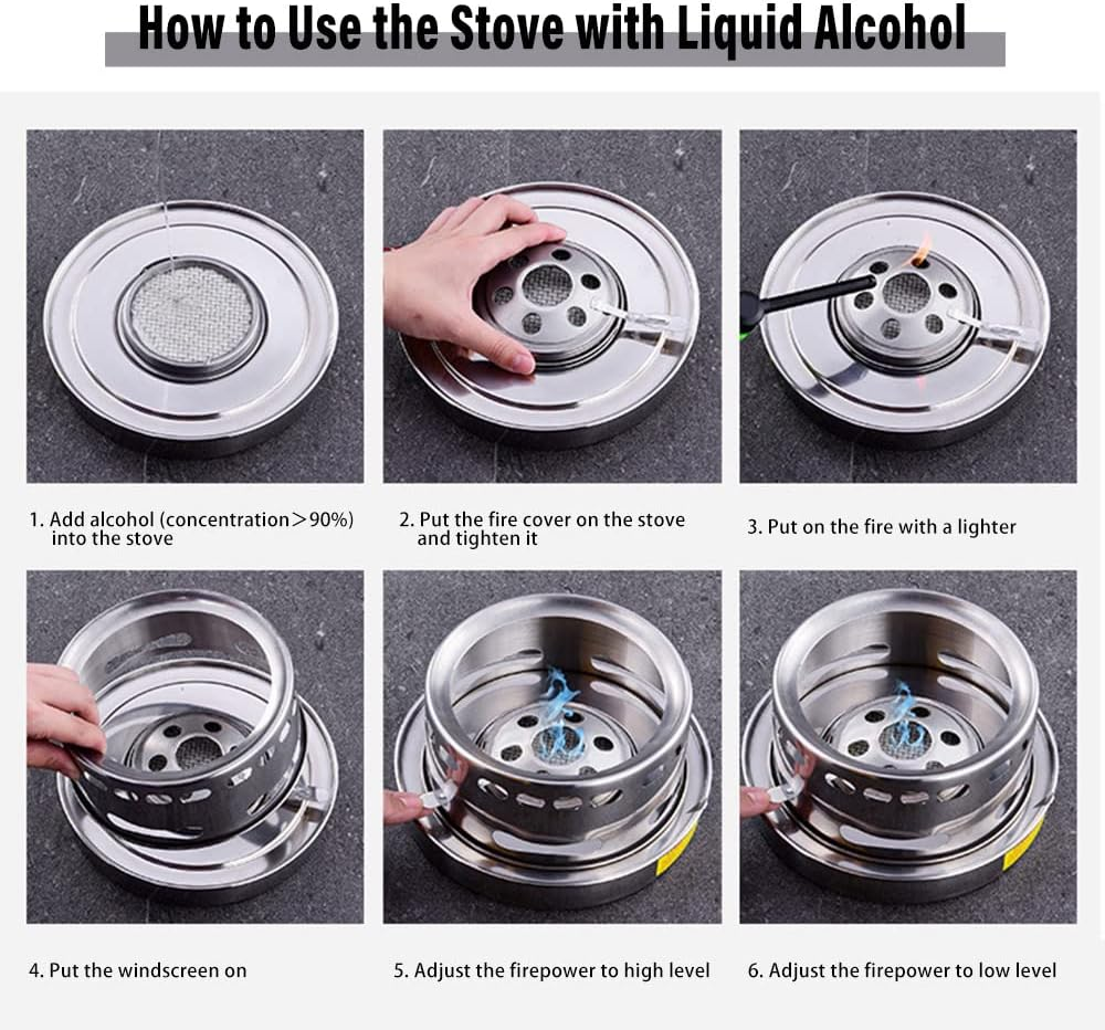 Alcohol Stove with Pot, Camping Stoves Set, Hot Pot Alcohol Stove, Portable Stainless Steel Alcohol Burning Stove for Cooking Barbecue Camping Hiking Picnic (16CM) image number 6