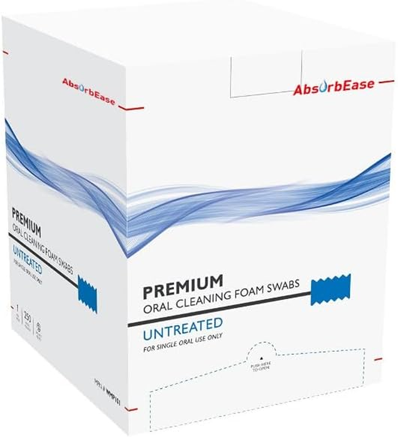 Absorbease Premium Treated Oral Swabs - Disposable Soft Sponge Mouth Swabs - Disposable Oral Care Swabsticks - Individually Wrapped - 250 Count Box