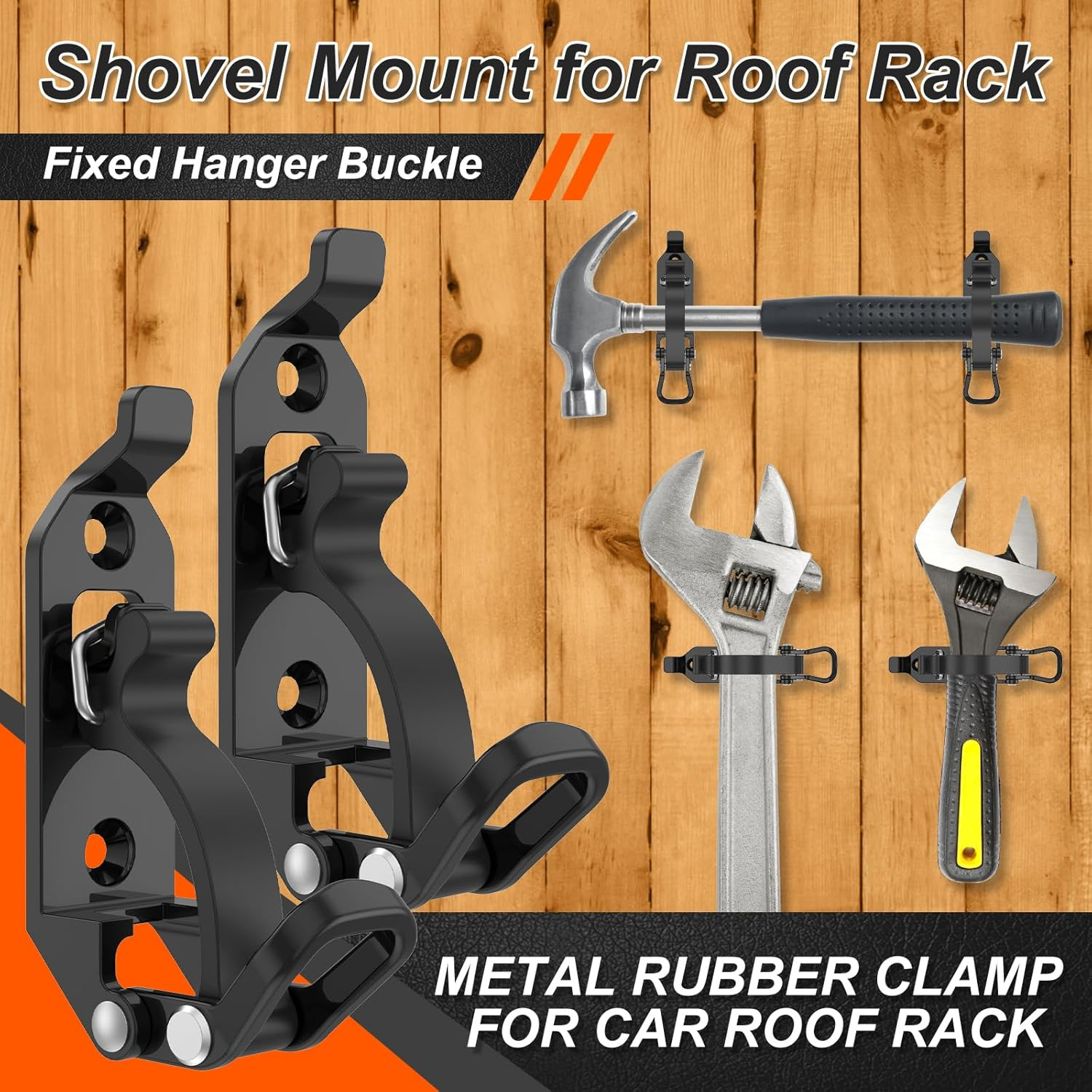 4Pcs Roof Rack Shovel Mount Kit Zinc Alloy Shovel Holder Clamp Metal Axe Holder Wall Mount Set Hammer Holder Bracket Clamp with Screws Quick Release for Shovel Axe(Black) - Black image number 1