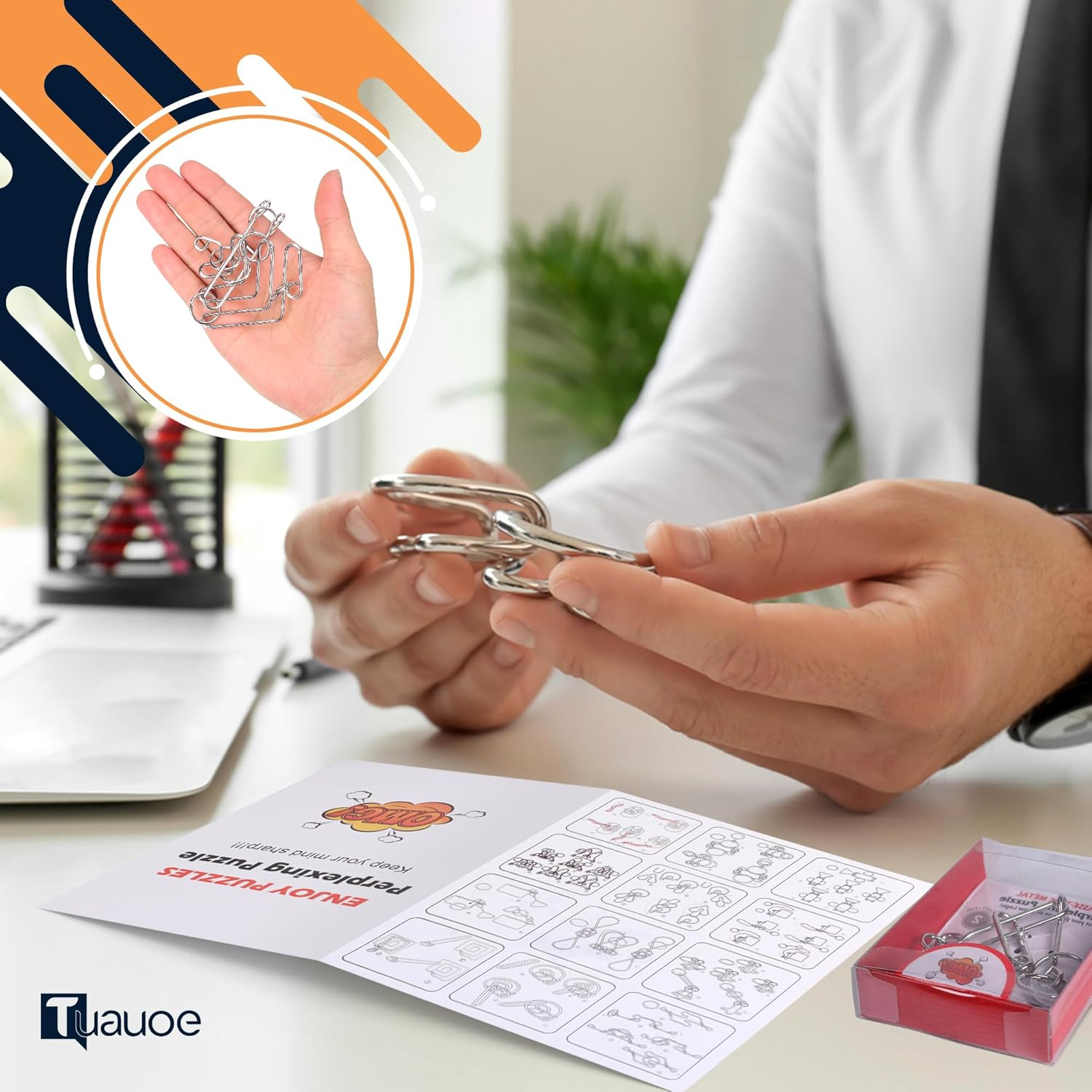 Tuauoe Metal Puzzles Brain Teaser, 24Pcs Metal Wire Puzzles for Adults Kids Teenagers, Classical Mini Mind Ring Puzzle Set, Educational IQ Unlock Interlocking Toy Lock Puzzle Gift Set image number 6