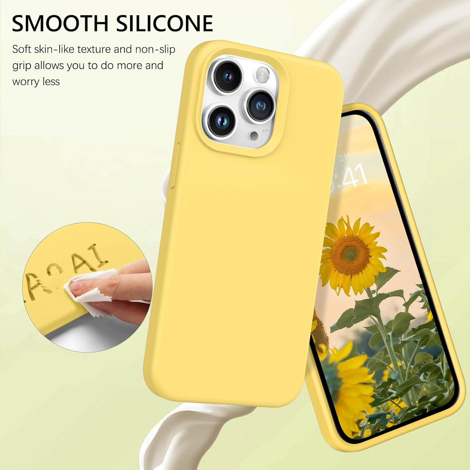 GUAGUA Case for Iphone 15 Pro, Liquid Silicone Soft Gel Rubber Slim Thin Microfiber Lining Cushion Texture Cover Shockproof Protective Phone Cover for Iphone 15 Pro 6.1 Inch, Yellow image number 3