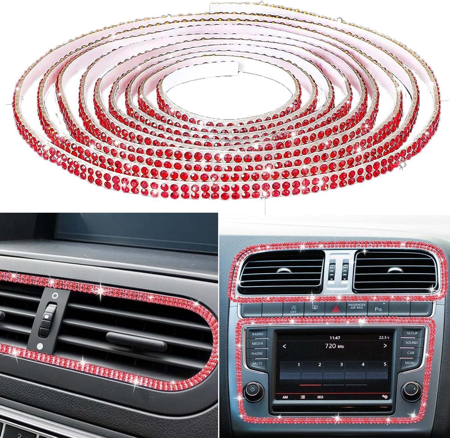 Bling Self-Adhesive Trim 16.4Ft, Rhinestone Accessories for Women, Interior Exterior Decoration, Dashboard Decorations, Door Stickers (White)