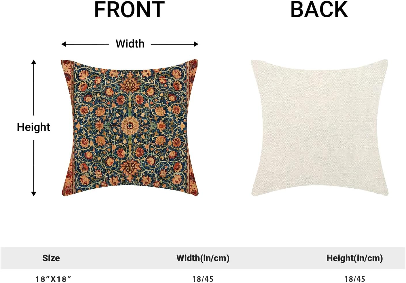 Boho Floral Pillow Covers 18X18 Set of 2, William Morris Flower Pattern Design Decorative Throw Pillows Bohemian Vintage Farmhouse Cushion Pillow Covers for Sofa Couch Bed Outdoor Decor image number 5