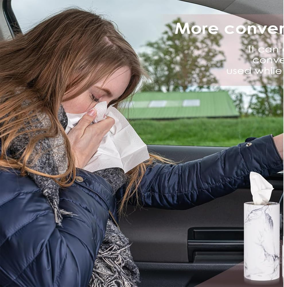 6 Pack Car Tissue Holder with Luxury Facial Tissues Reusable Tubes for Car Cup Holders, Home & Travel Refillable Tissue Canisters Bulk (3 Black+3 White) image number 4