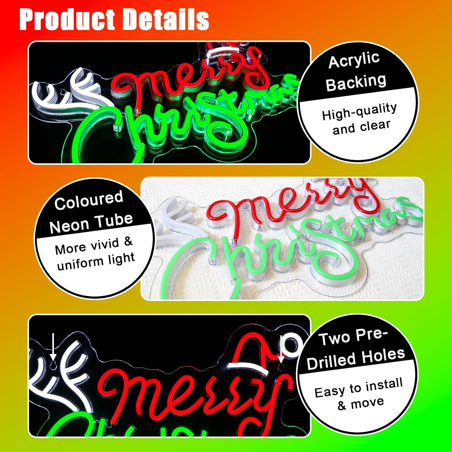 OYCGZV Merry Christmas Neon Sign for Wall Decor - Santa Neon Light for Bedroom Dimmable USB Led Sign for Christmas New Year Party Home Living Room Restaurant Bar Club Store Business - Green-Red image number 7