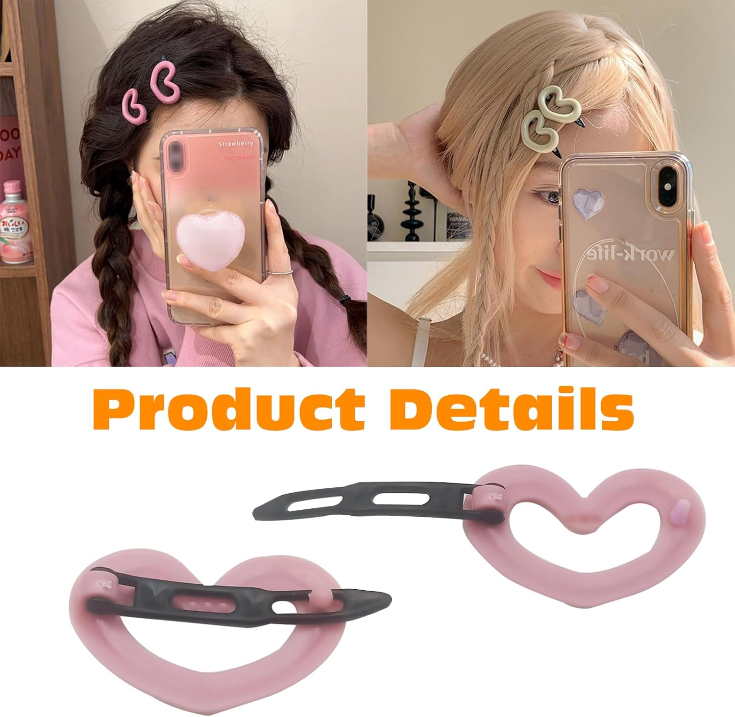 KASESSS 24 Pcs Hair Clips Women and Girls, Heart and Star Hair Clips Set, Long Ribbon Bow Hair Clip Colorful Snap Hair Clips Plastic and Metal Hair Clips Cute Hair Accessories for Daily Party Wedding